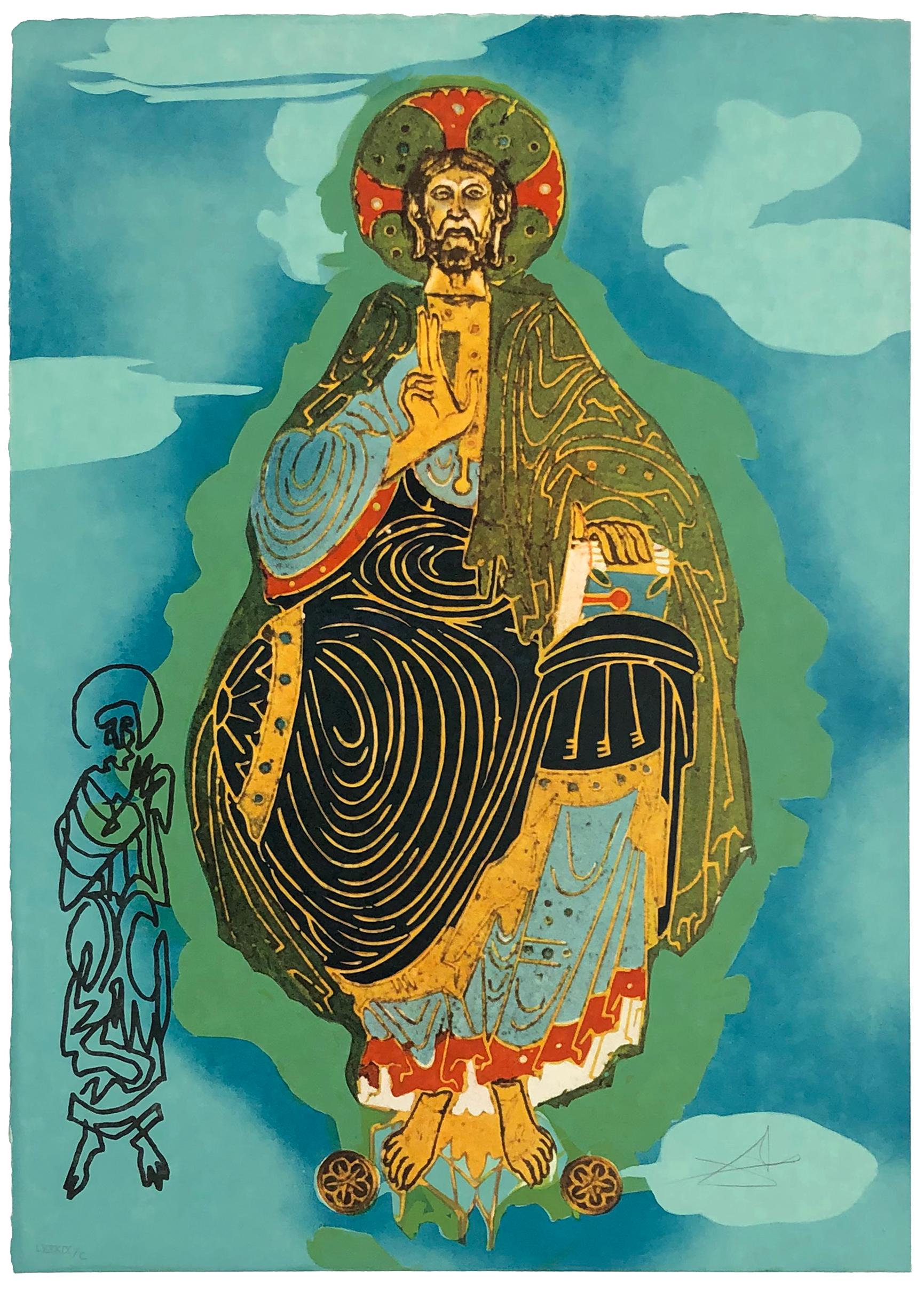 Pantocrátor - Cristo en Su Majestad (Tarot 3 de Monedas), litografía firmada a mano - Print de Salvador Dalí