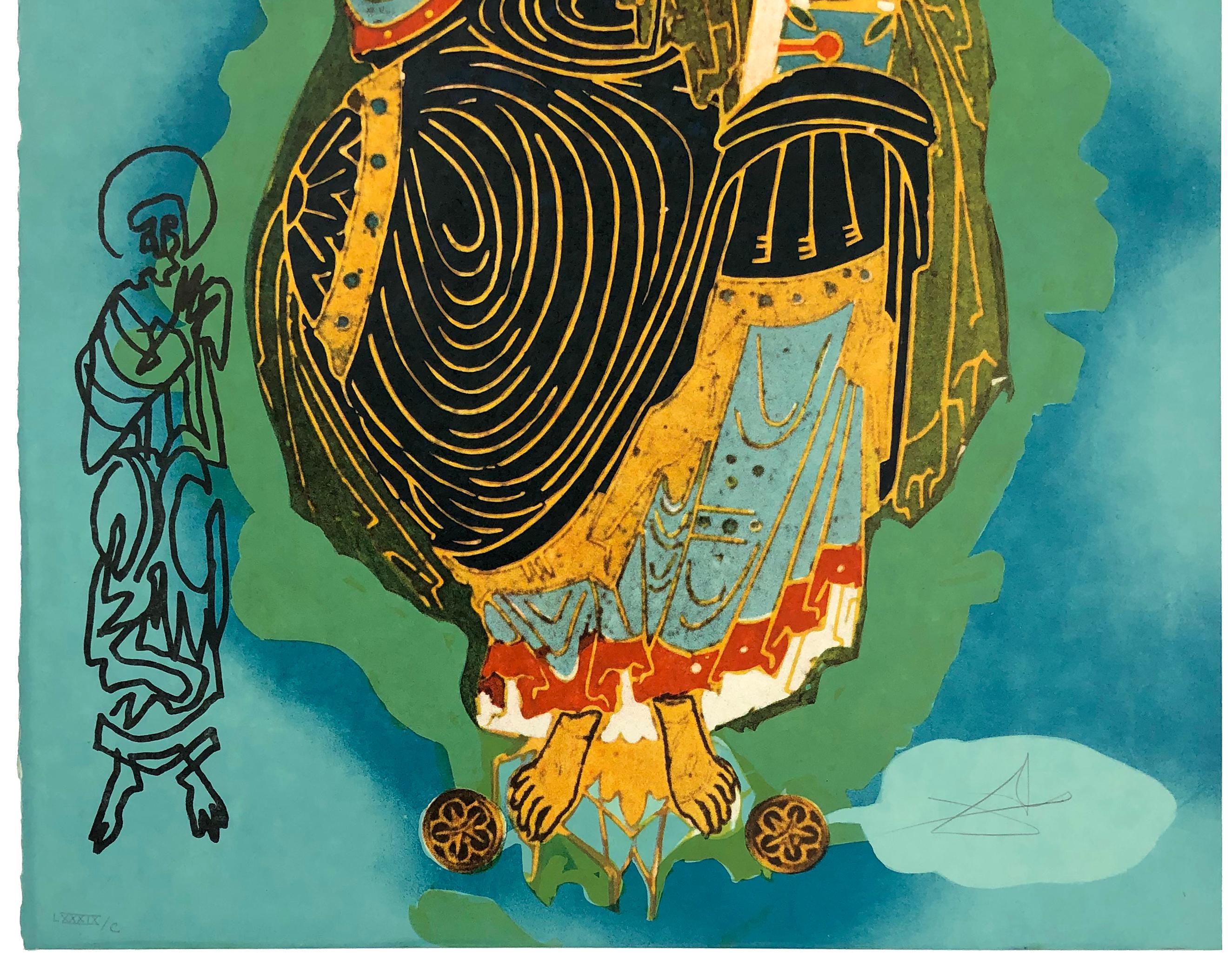 Pantocrátor - Cristo en Su Majestad (Tarot 3 de Monedas), litografía firmada a mano - Print Surrealista de Salvador Dalí