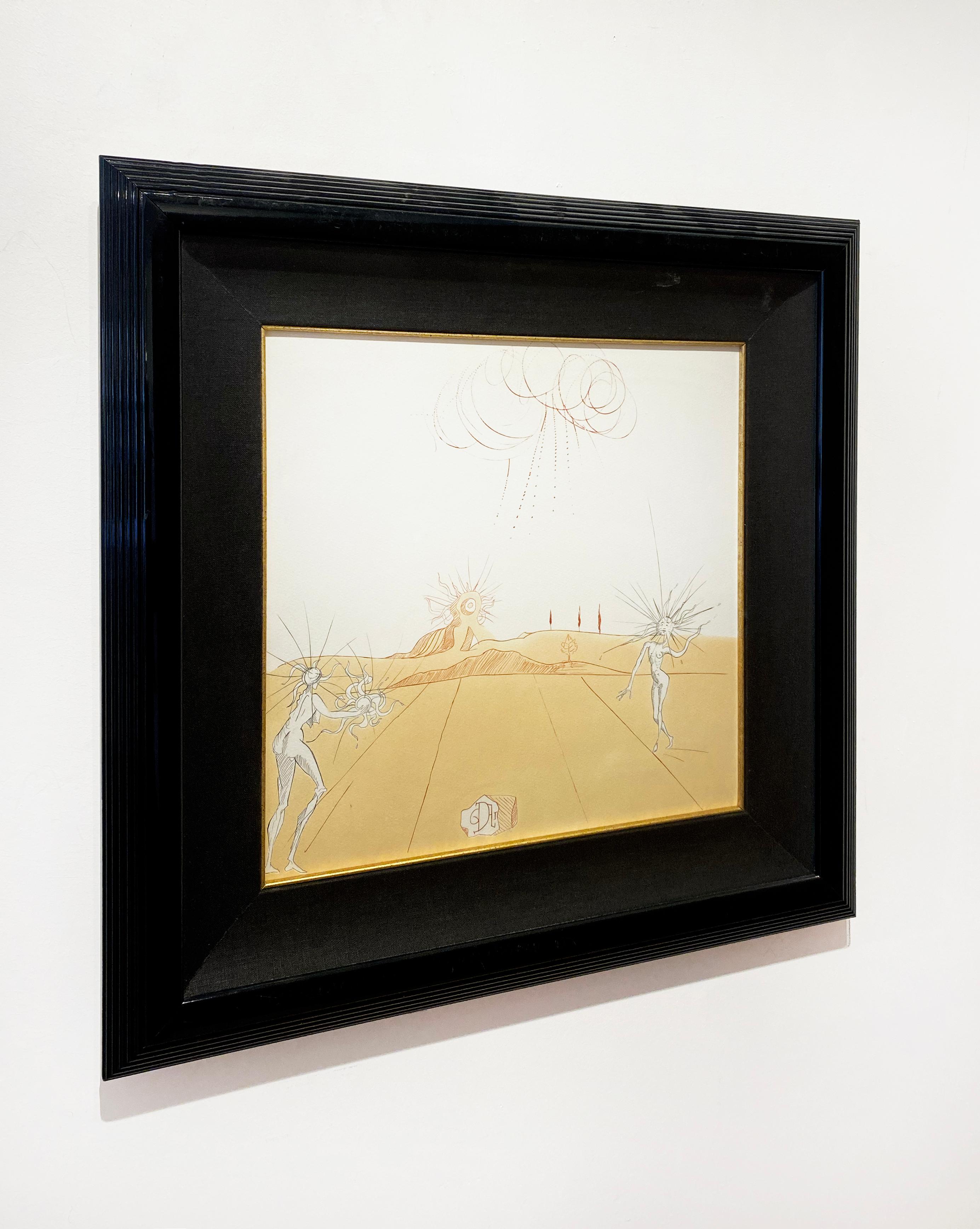 Artist:  Dali, Salvador
Title:  Paysage Avec Figures-Soleil
Series:  Neuf Paysages
Date:  1980
Medium:  Aquatint and photogravures with black drypoint remarques
Framed Dimensions:  22.5