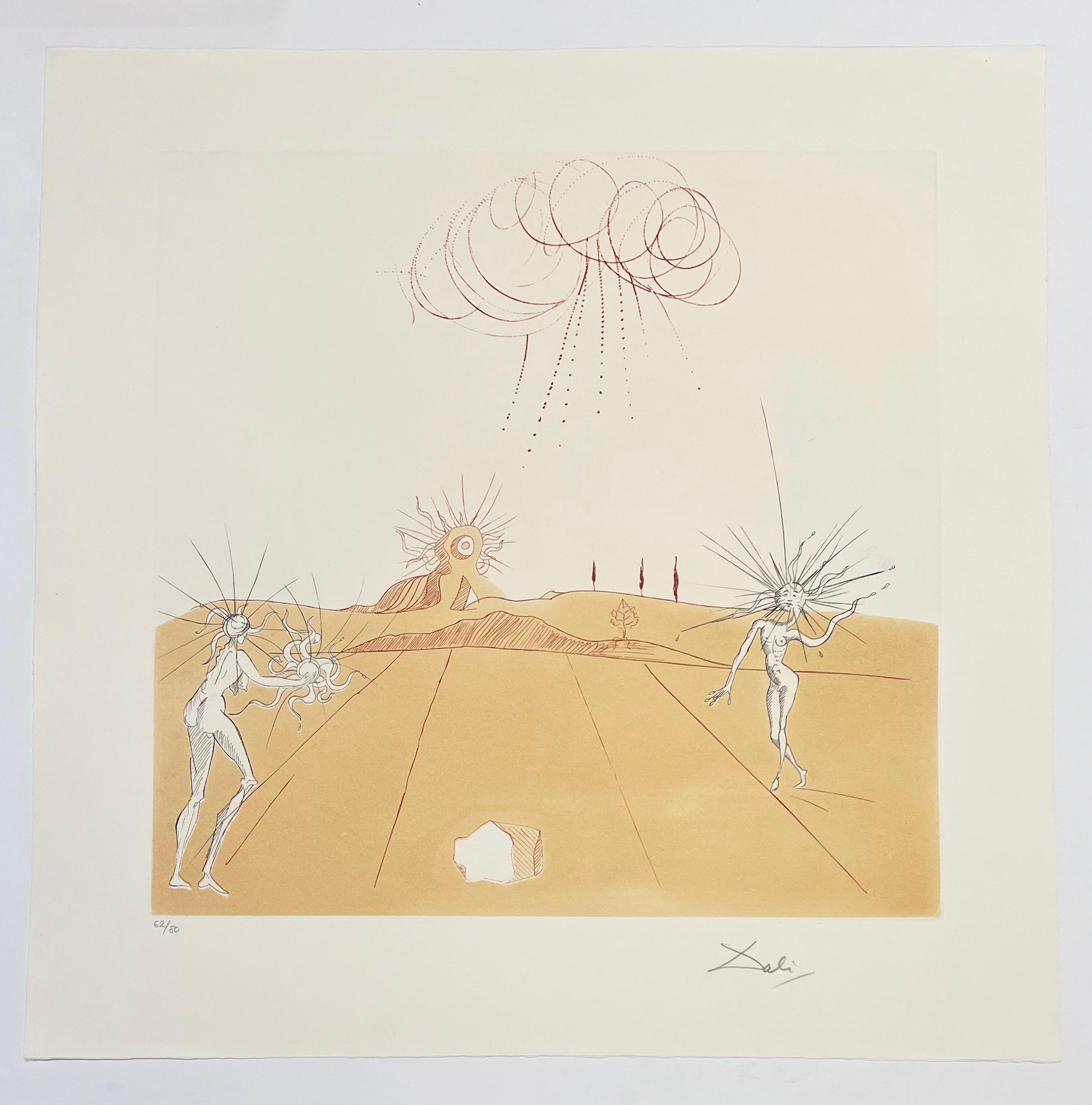 Paysage avec figures-soleil from sun, from Neuf Paysages - Print by Salvador Dalí