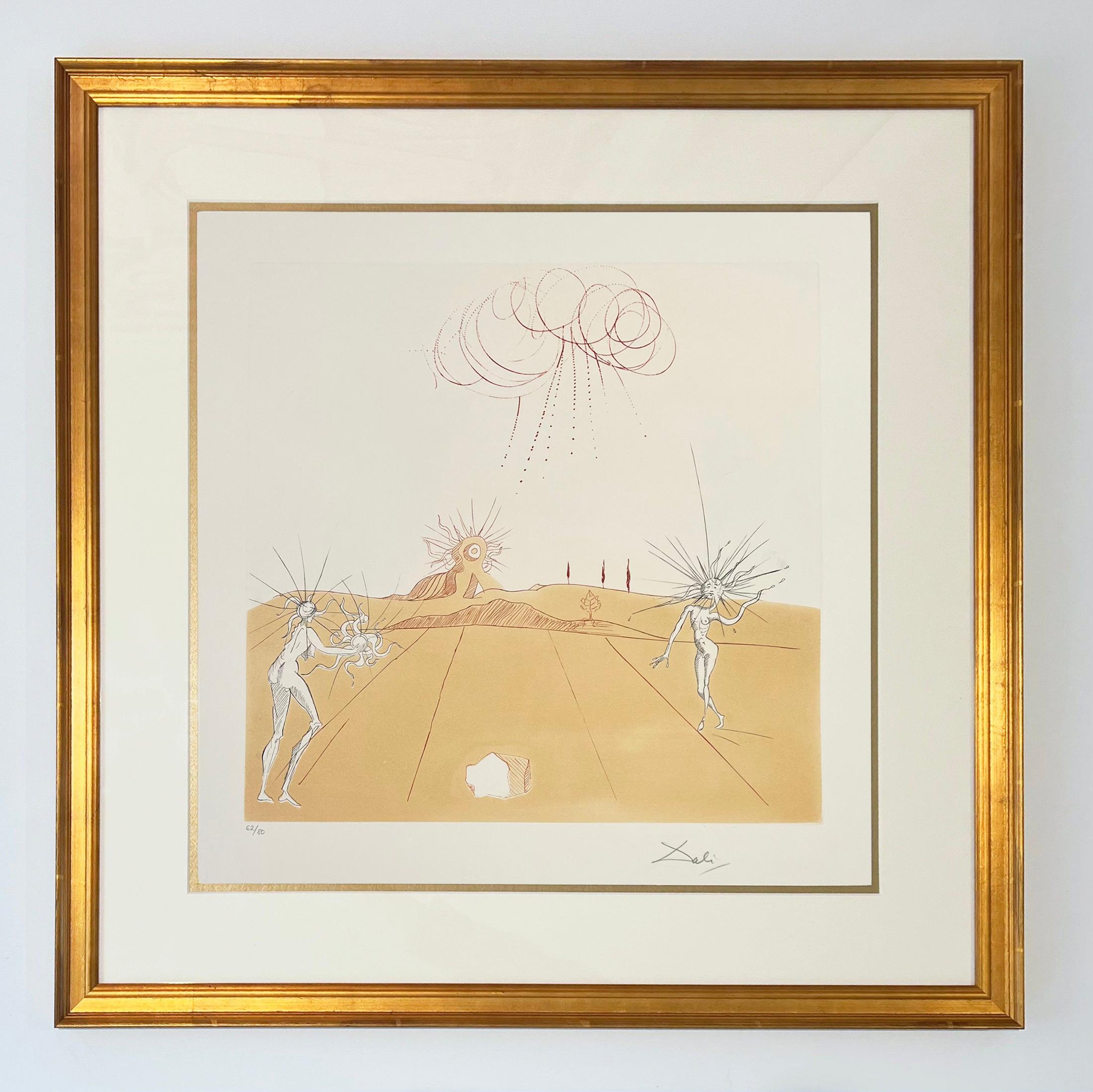 Paysage avec figures-soleil from sun, from Neuf Paysages - Print by Salvador Dalí