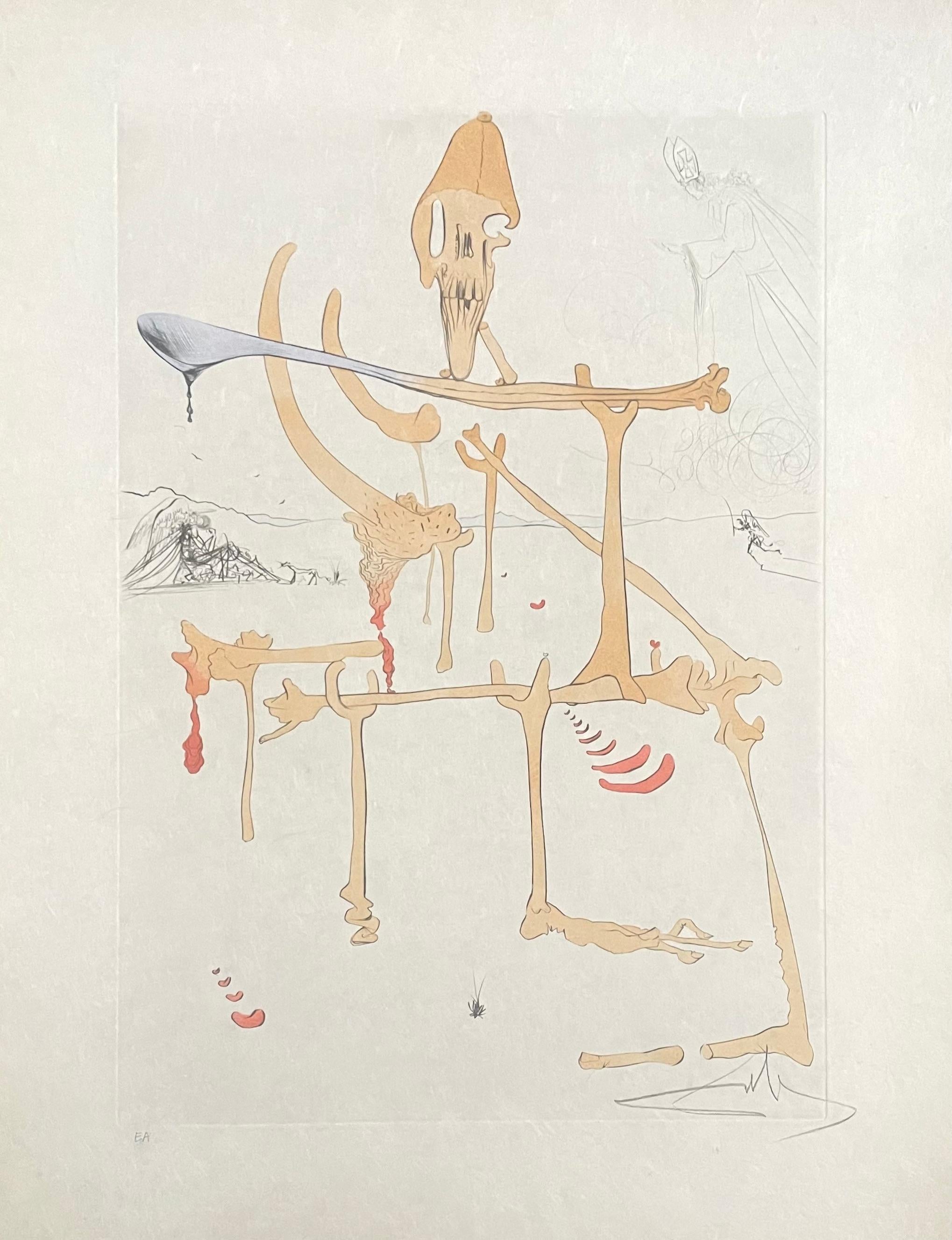 Paysage with Squelette (Squelette de paysage), Salvador Dali - Beige Landscape Print par Salvador Dalí