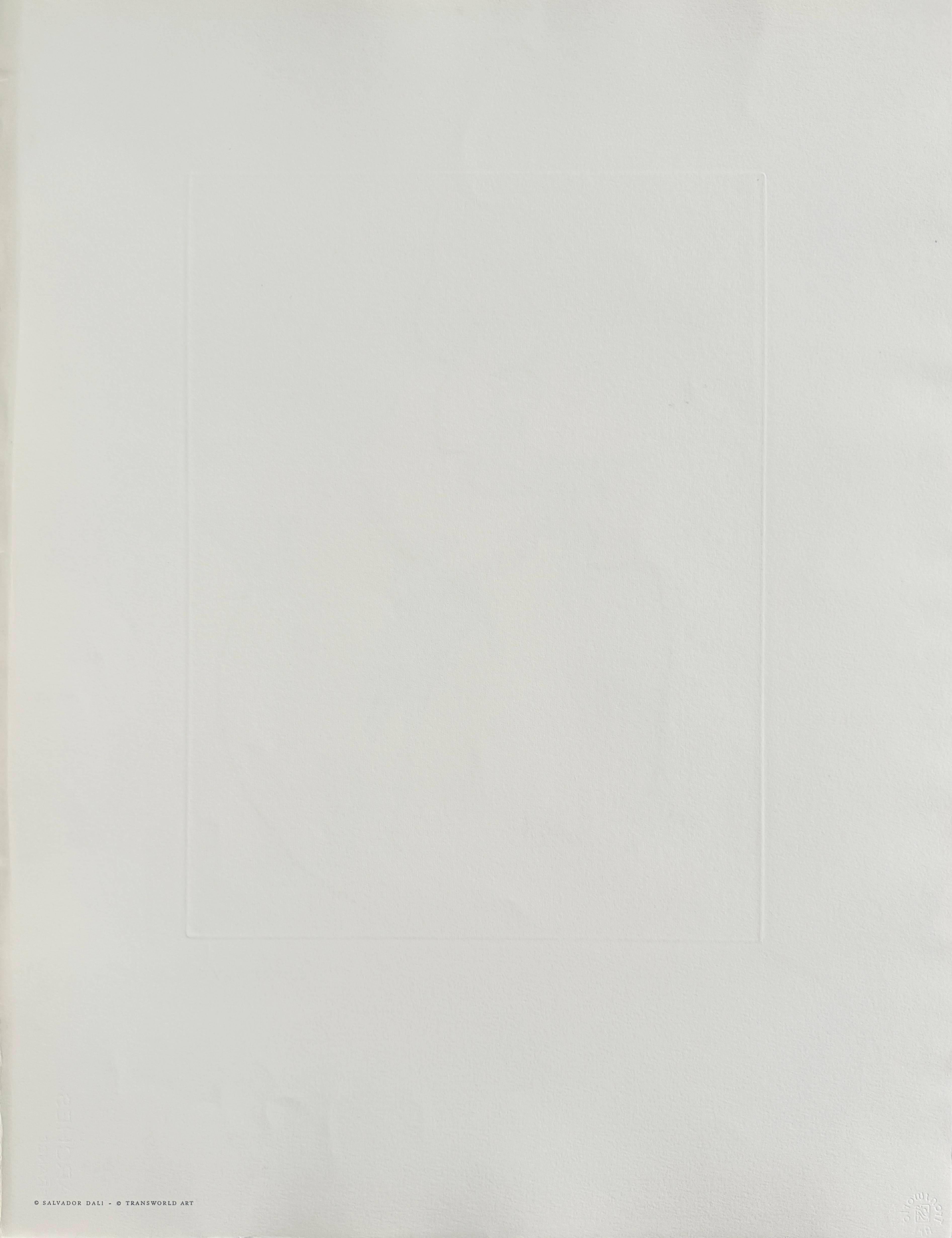 Salvador Dali (1904-1989) - Picasso: A Ticket for Glory

Drypoint etching with stencil from 1973.

Editon A 55/195 on Arches paper.

Dimensions of work: 65.4 x 50.4 cm

Publisher: Transworld Art, Fribourg, Switzerland.

With publisher blindstamp on