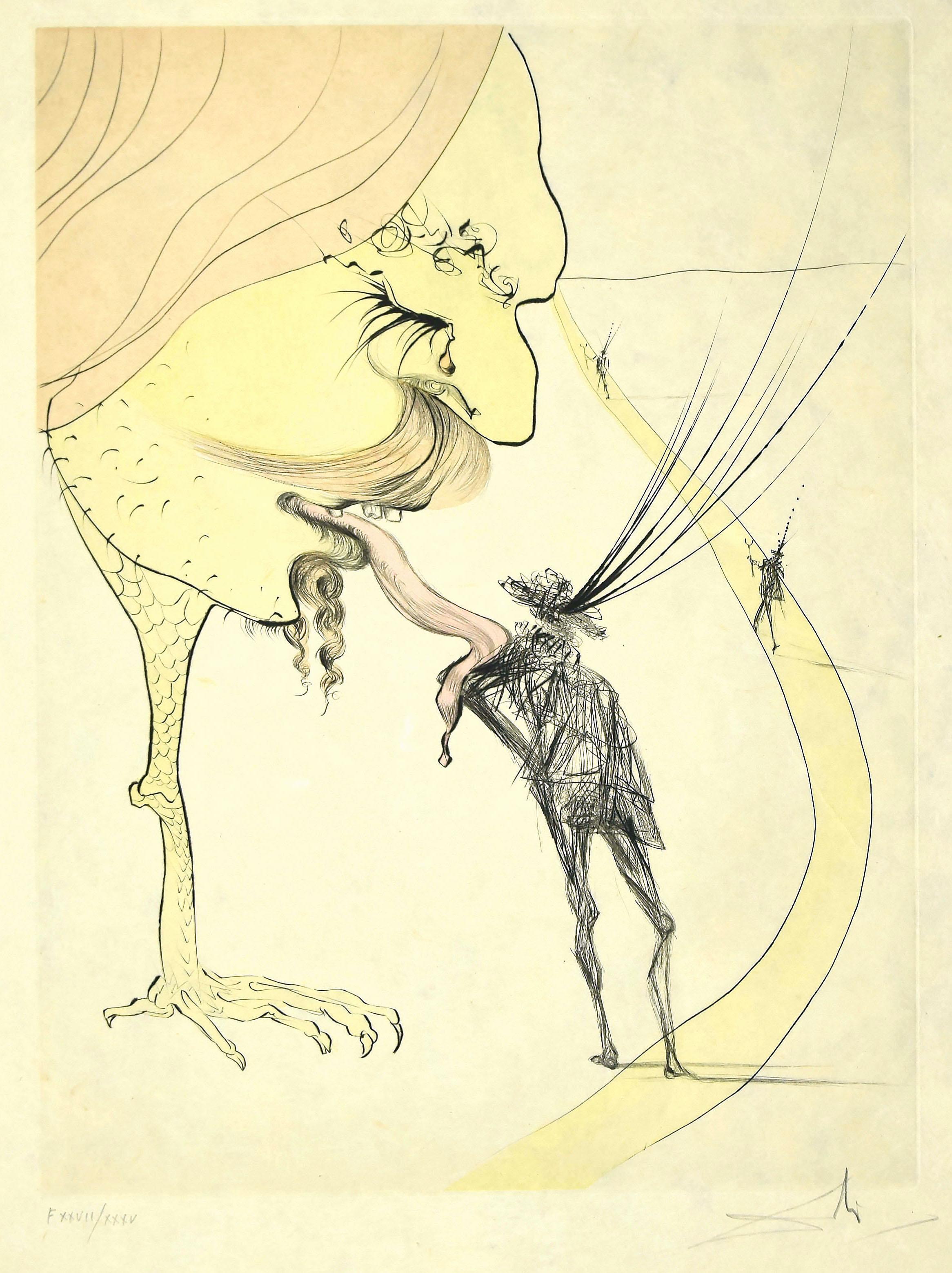 Salvador Dalí Figurative Print - Picasso: A Ticket to Glory - Original Etching by S. Dalì - 1974