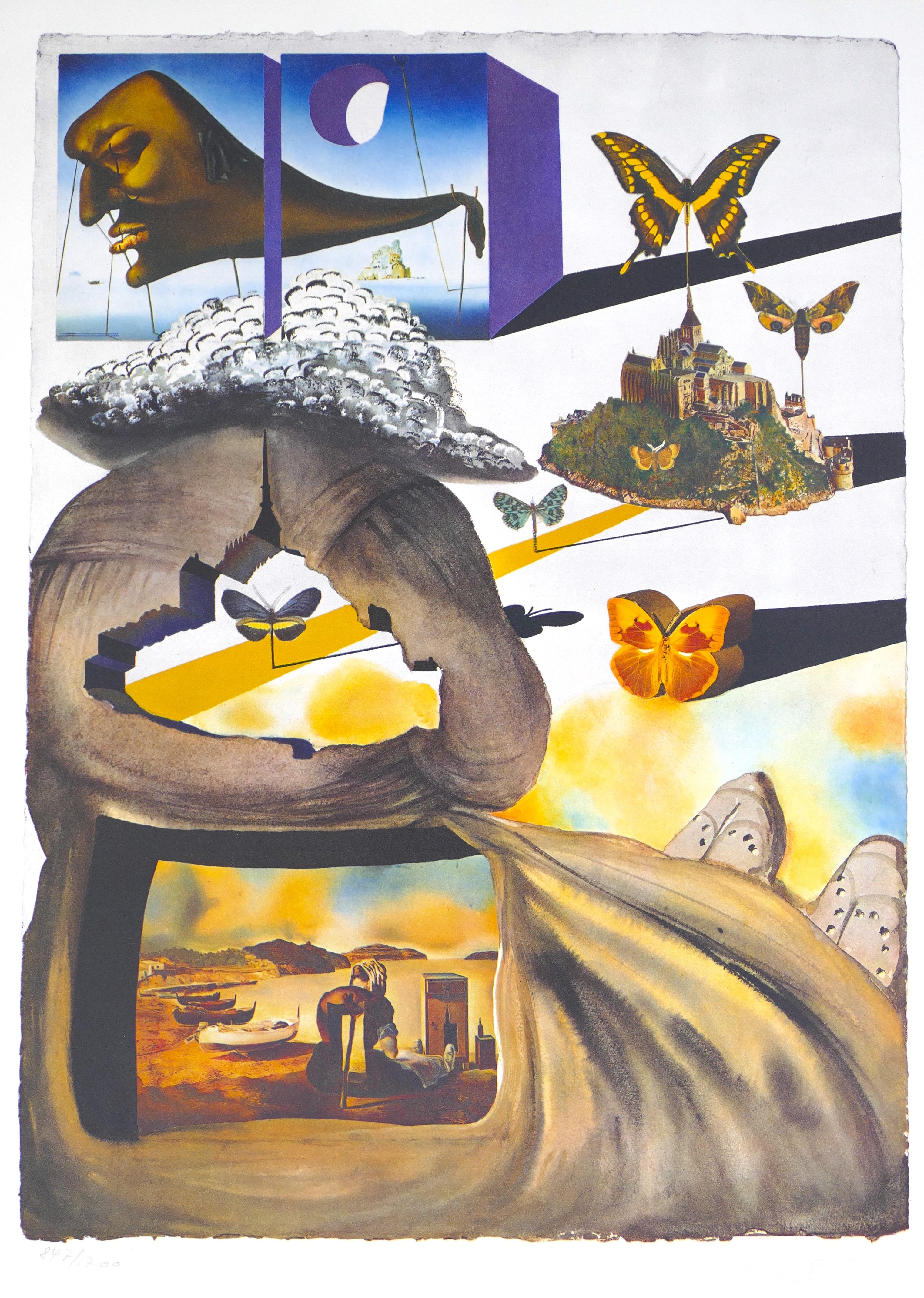 Salvador Dalí Print - Plate II - From "Suite Papillon" - Original Lithograph and Heliogravure - 1969