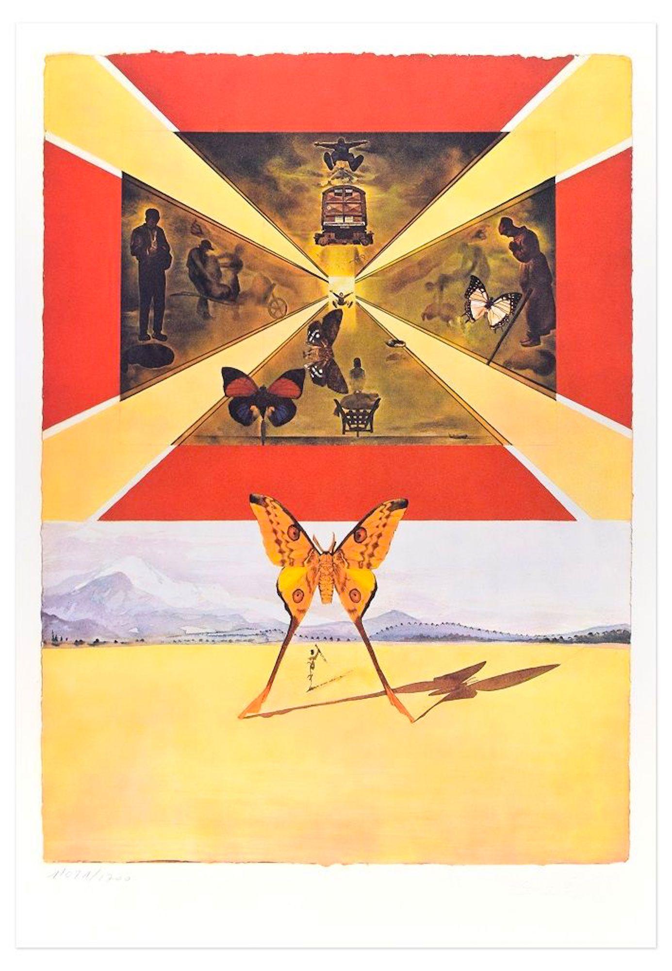 Salvador Dalí Print – Plate V - From "Suite Papillon" - Original Lithograph and Heliogravure - 1969