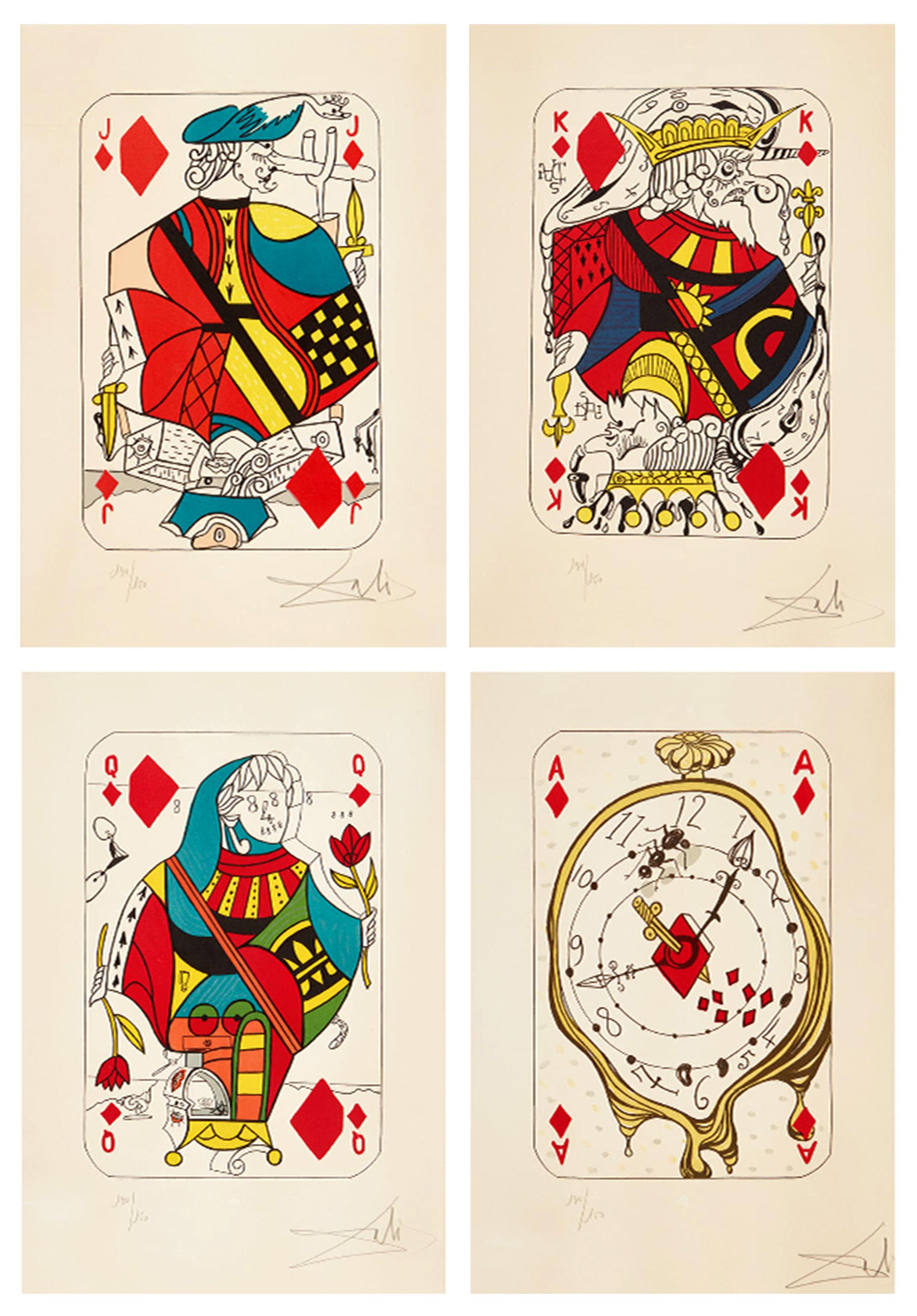Salvador Dalí Figurative Print - Playing Cards, Set of Four Lithographs by Salvador Dali