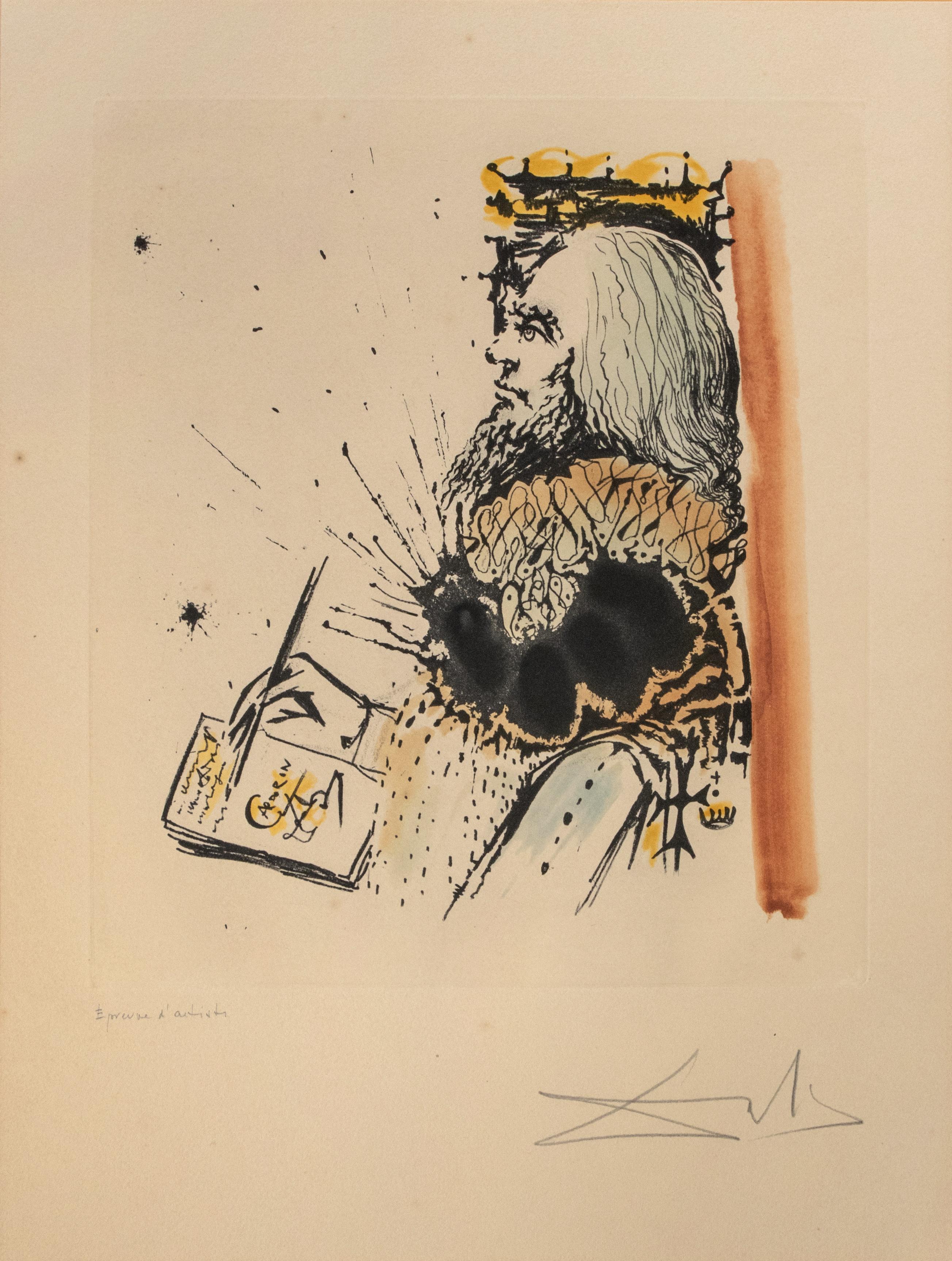 Portrait de Calderon - Aquatinte et gravure attr. à Salvador Dalì - 1971