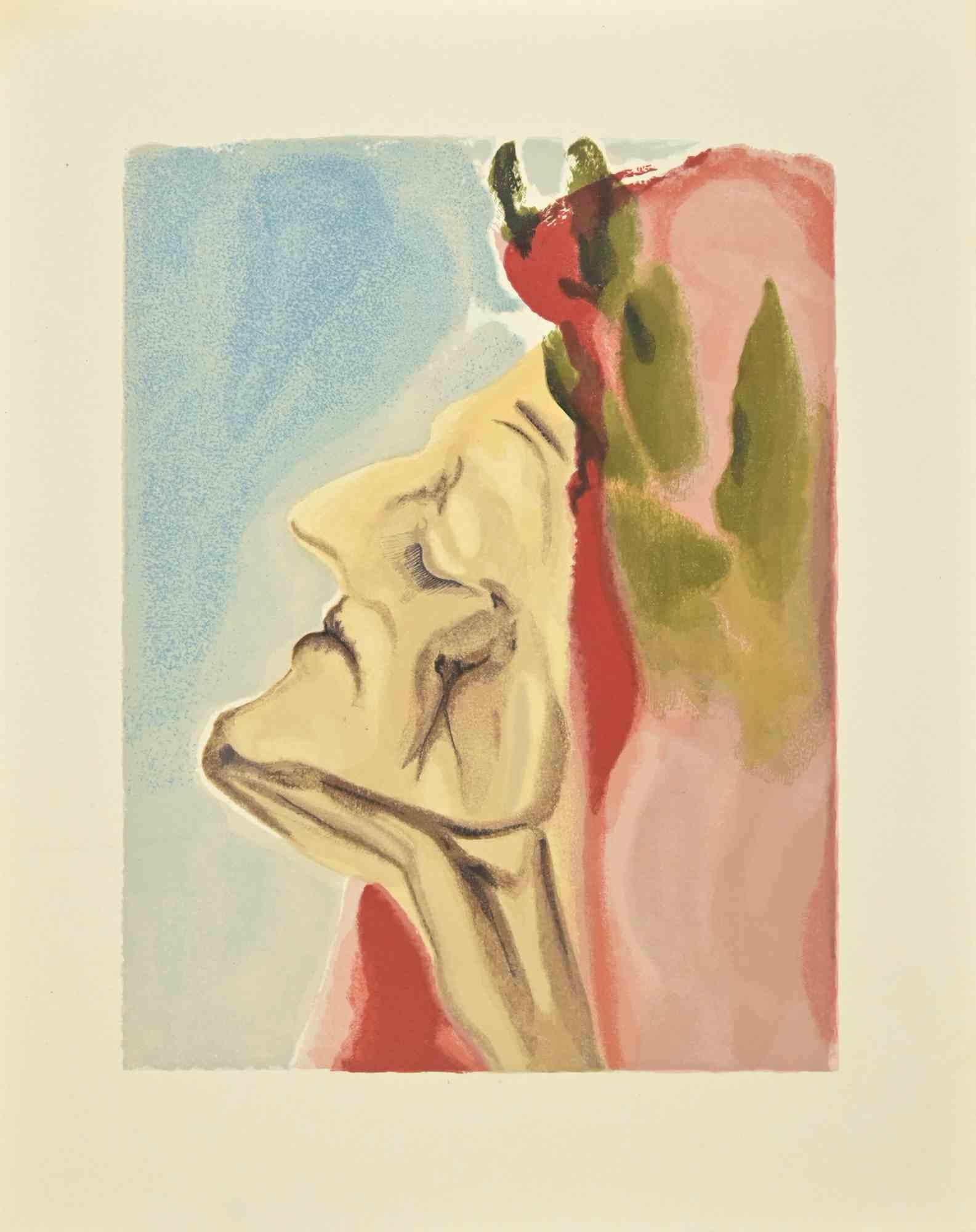 Salvador Dalí Figurative Print – Porträt von Dante – Holzschnitt  - 1963