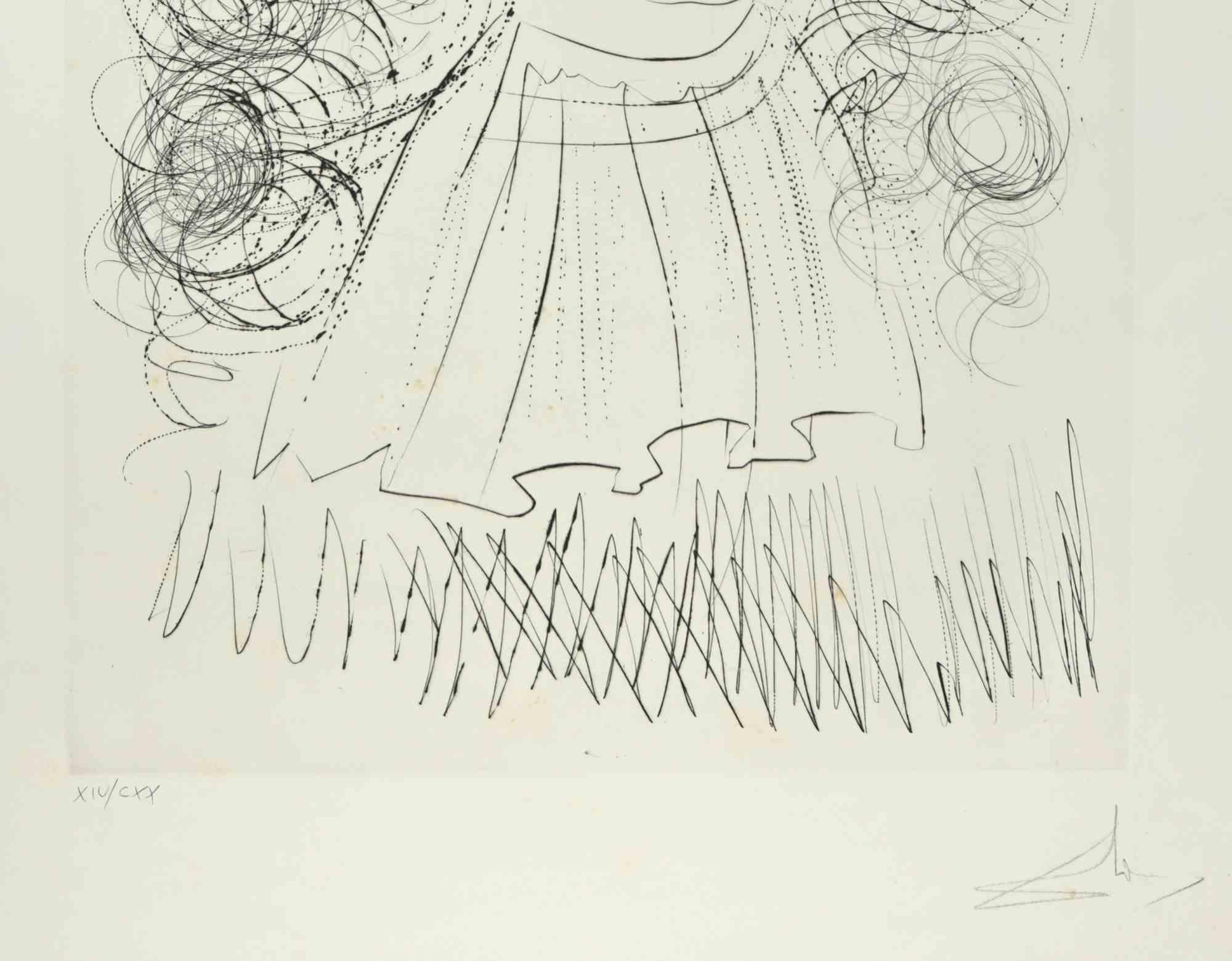 Porträt von La Fontaine – Radierung und Kaltnadelradierung – 1974 – Print von Salvador Dalí