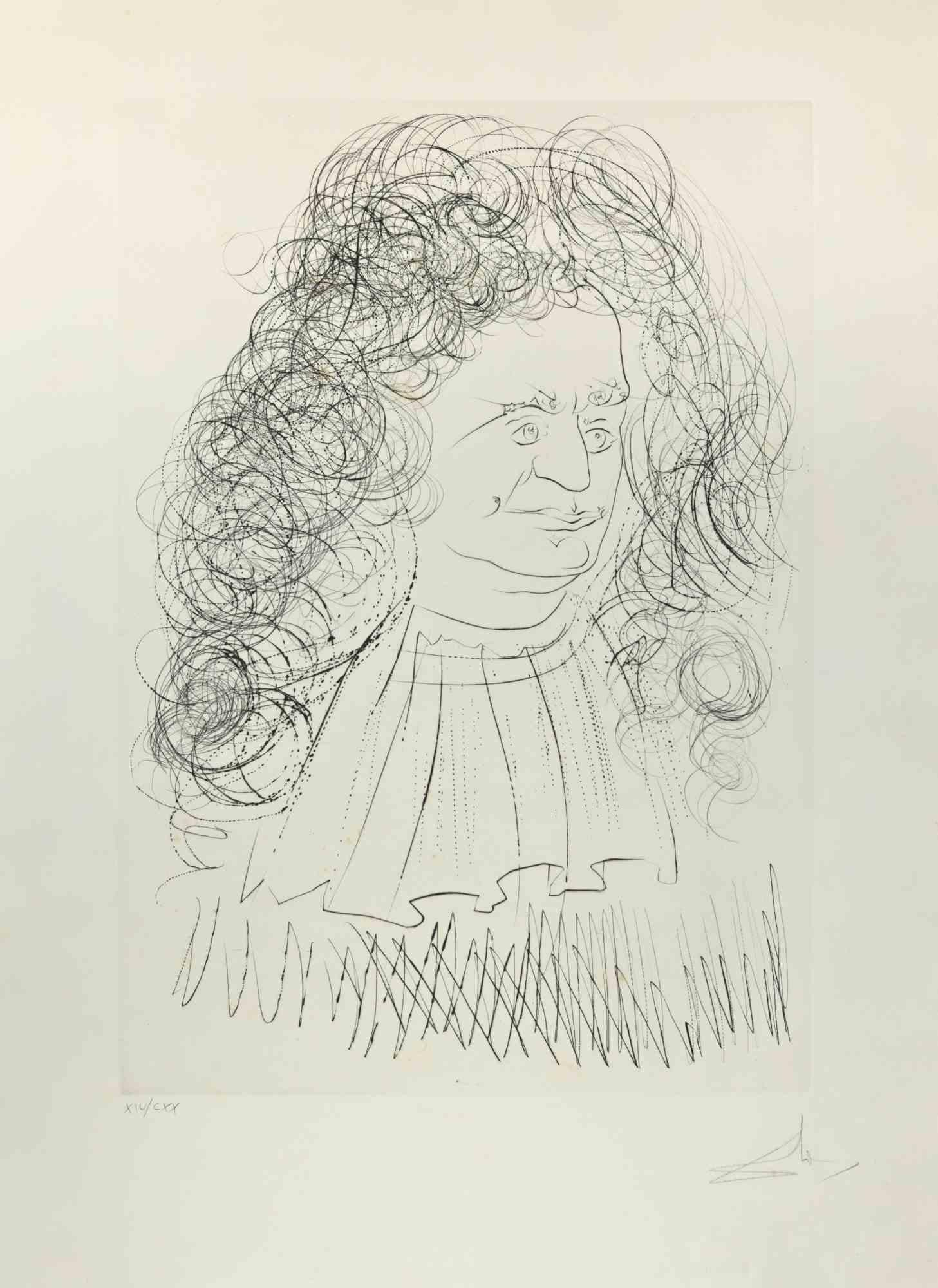 Portrait of La Fontaine - Etching and drypoint - 1974