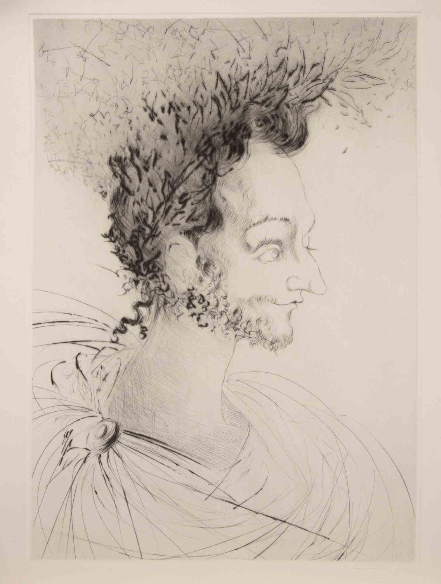 Portrait Print Salvador Dalí - Portrait de Ronsard - gravure - 1968