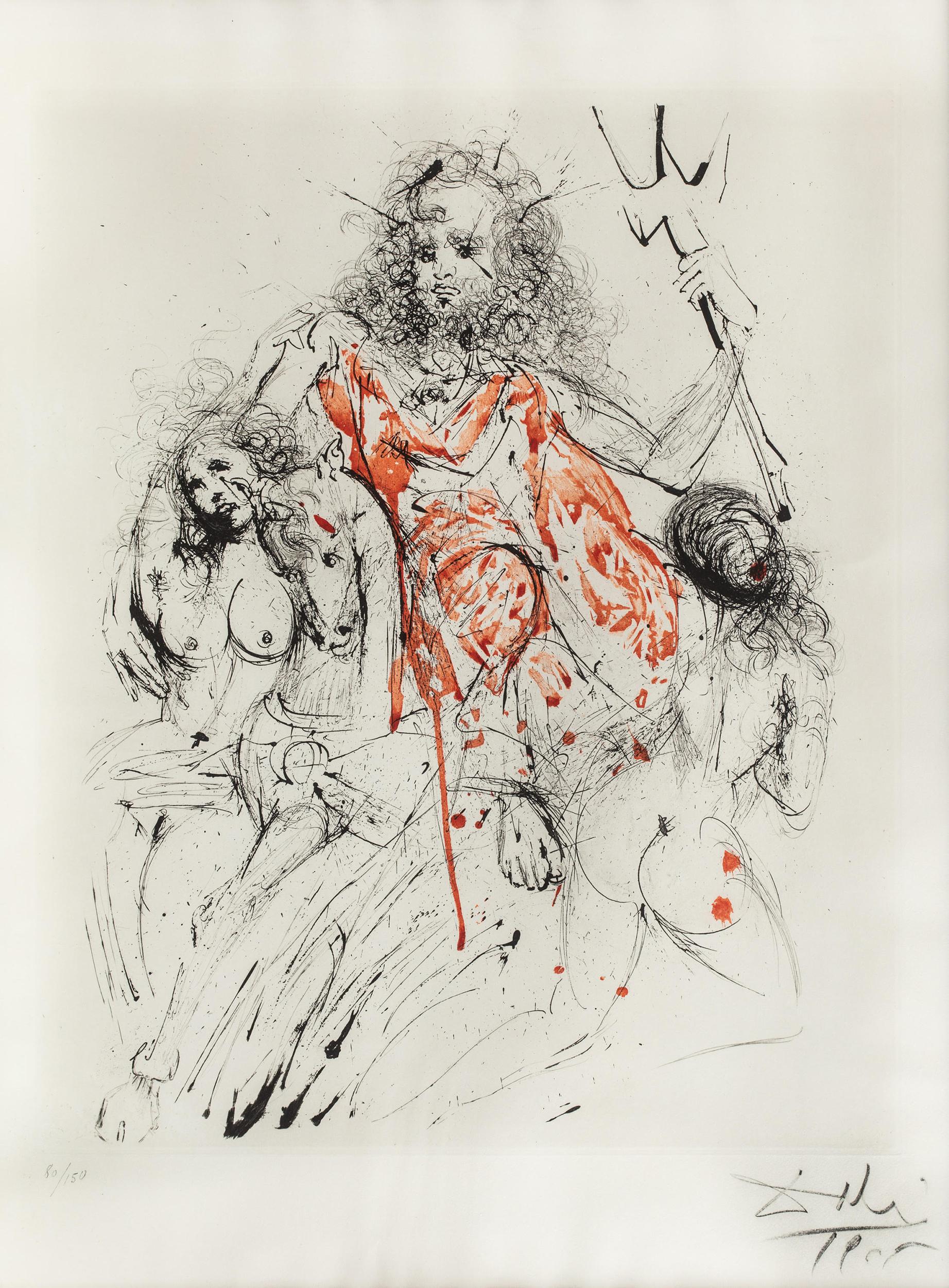 Salvador Dalí Figurative Print - Poseidon, Surrealist Drypoint Etching by Salvador Dali