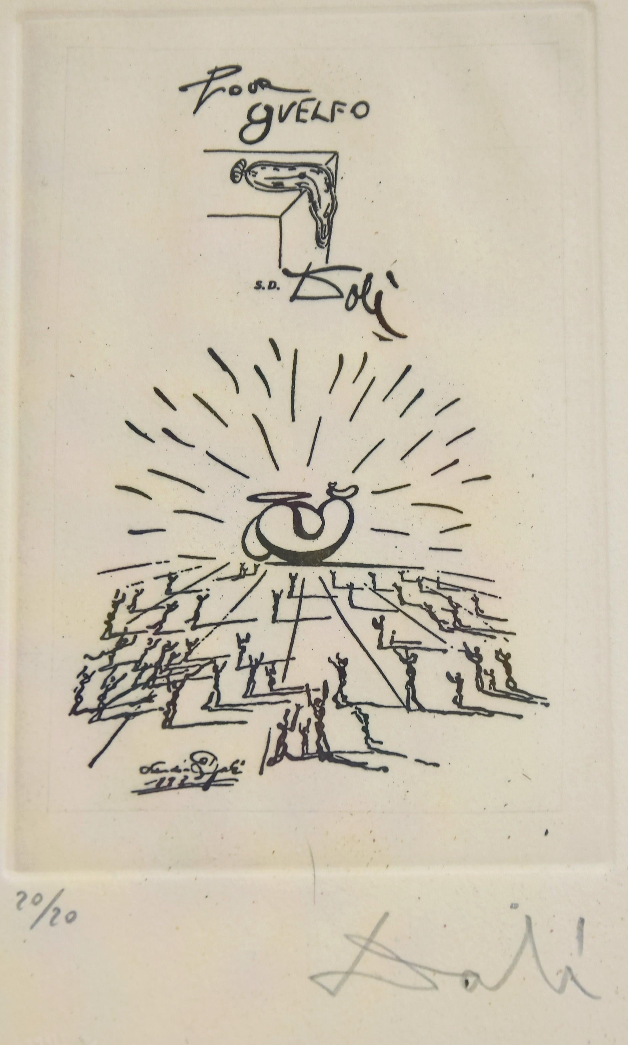 Salvador Dalí Print - Pour Guelfo - Original Etching by S. Dali - 1970s