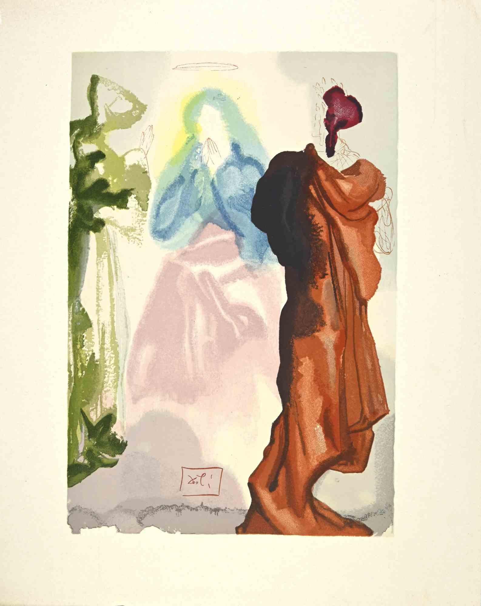 Salvador Dalí Figurative Print - Prayer of Saint Bernard to the Virgin - Woodcut - 1963