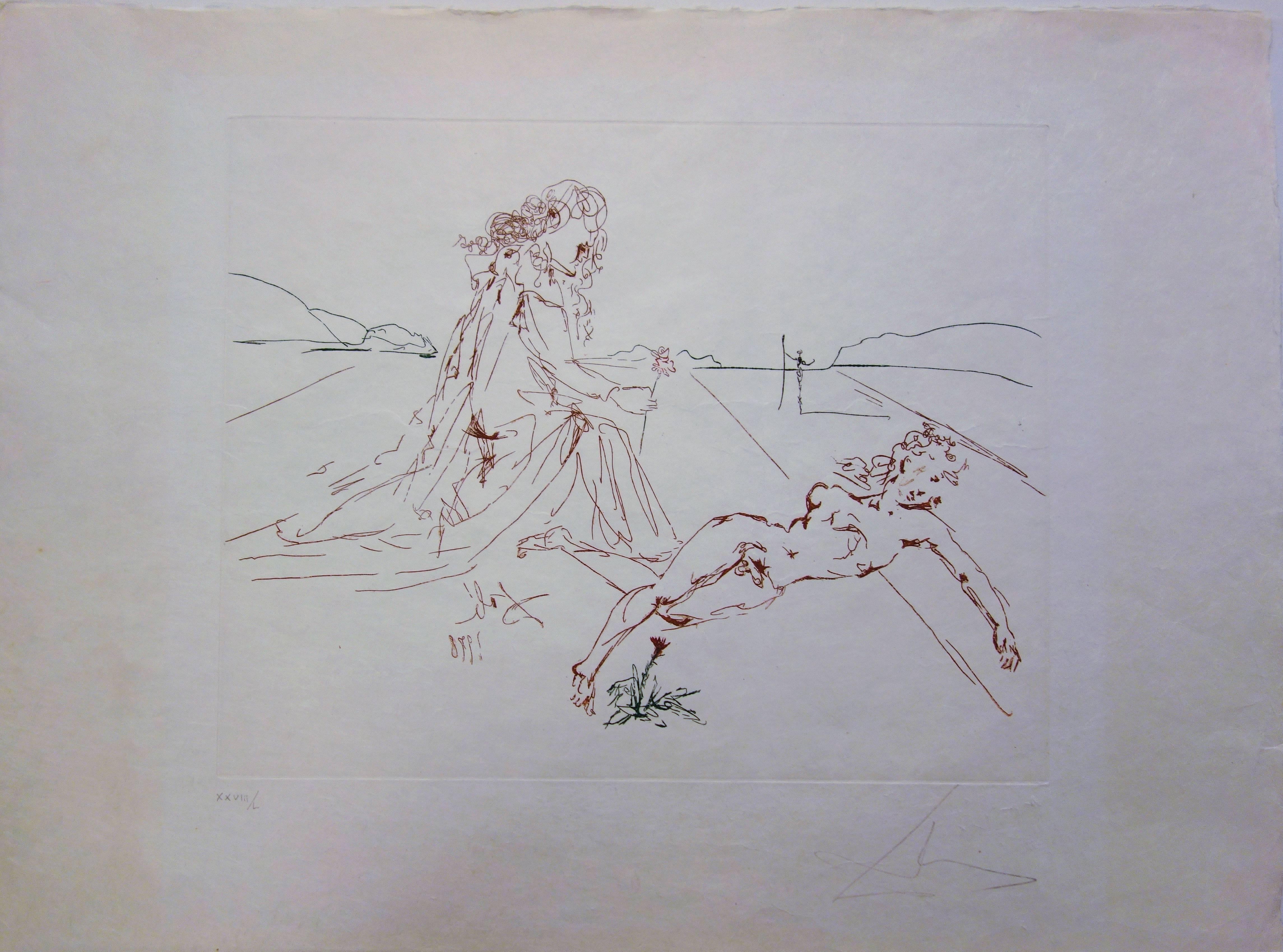 Salvador Dalí Figurative Print - Épris d'une folle passion - Original etching - 1979 - 50 exem