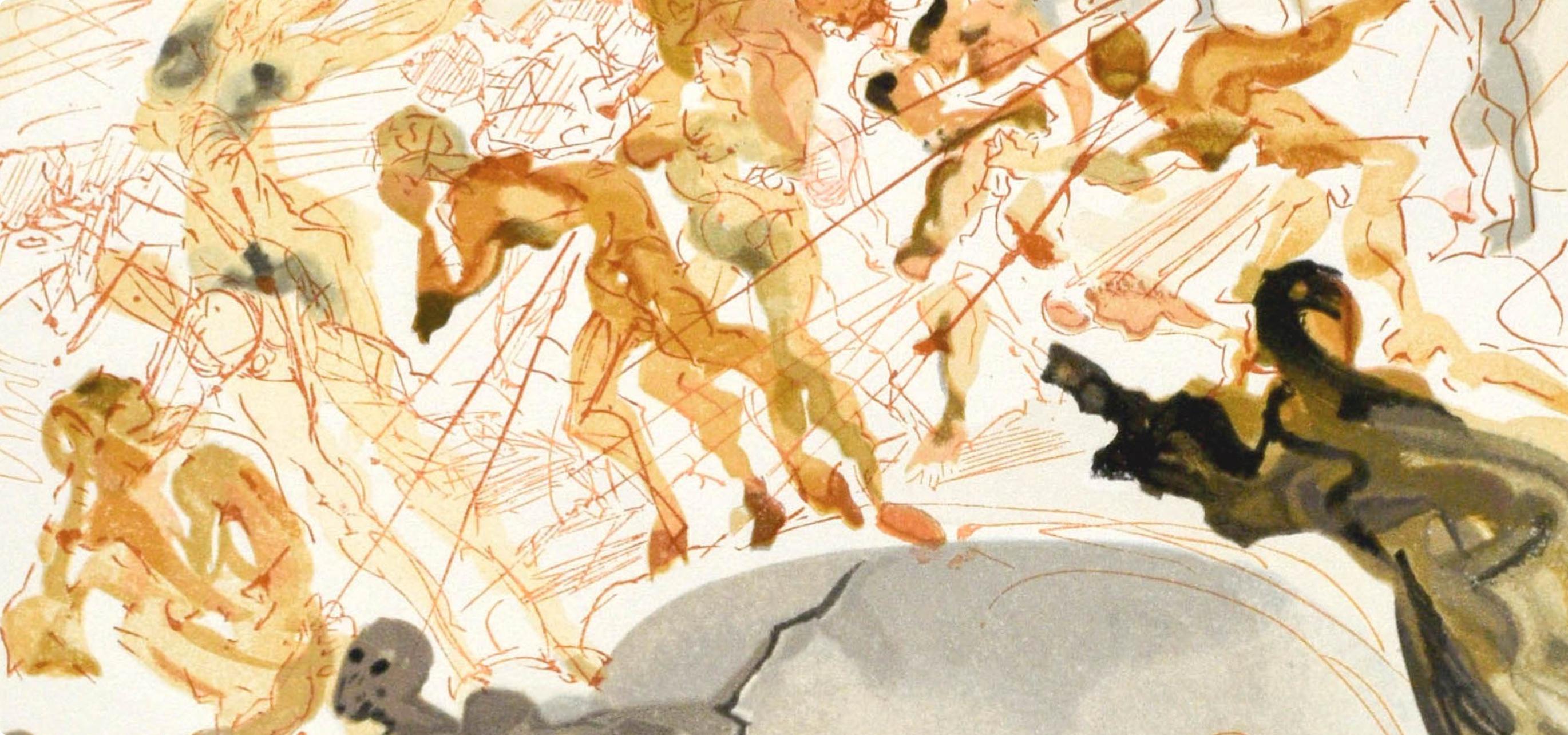 Purgatorio, Canto XXV (Field 189-200; M/L. 1039-1138), La Divina Commedia - Beige Landscape Print by Salvador Dalí