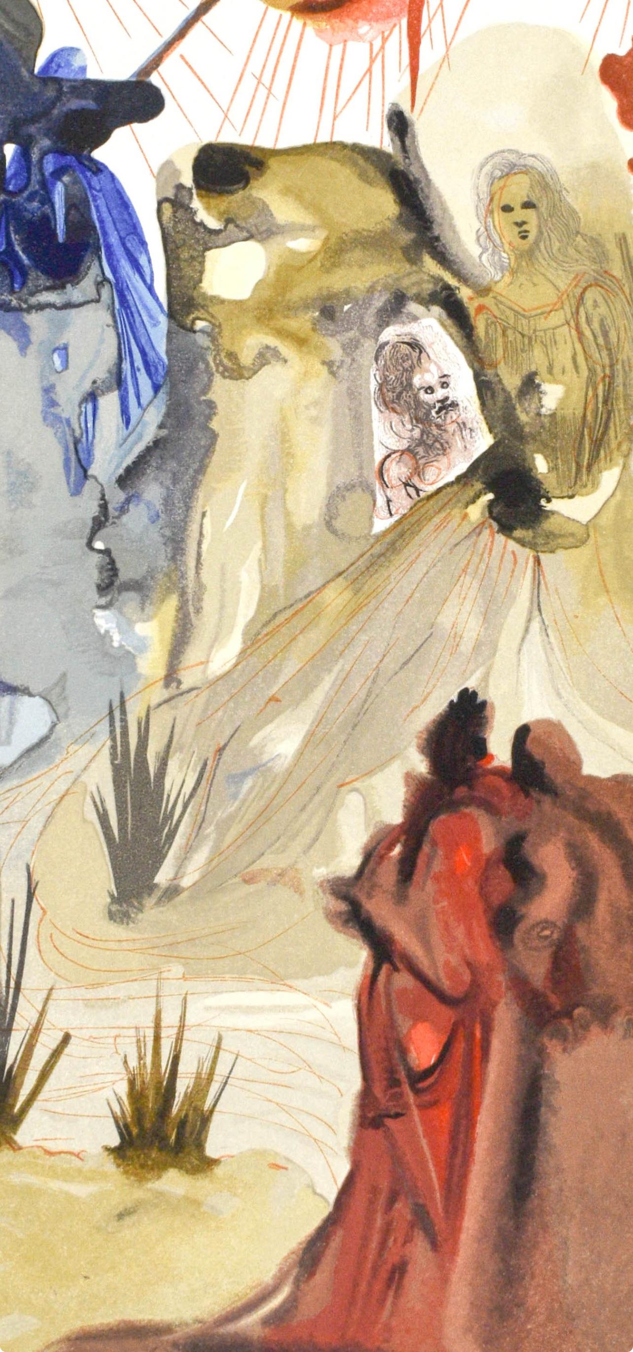 Purgatorio, Canto XXVIII (Field 189-200; M/L. 1039-1138), La Divina Commedia - Beige Landscape Print by Salvador Dalí