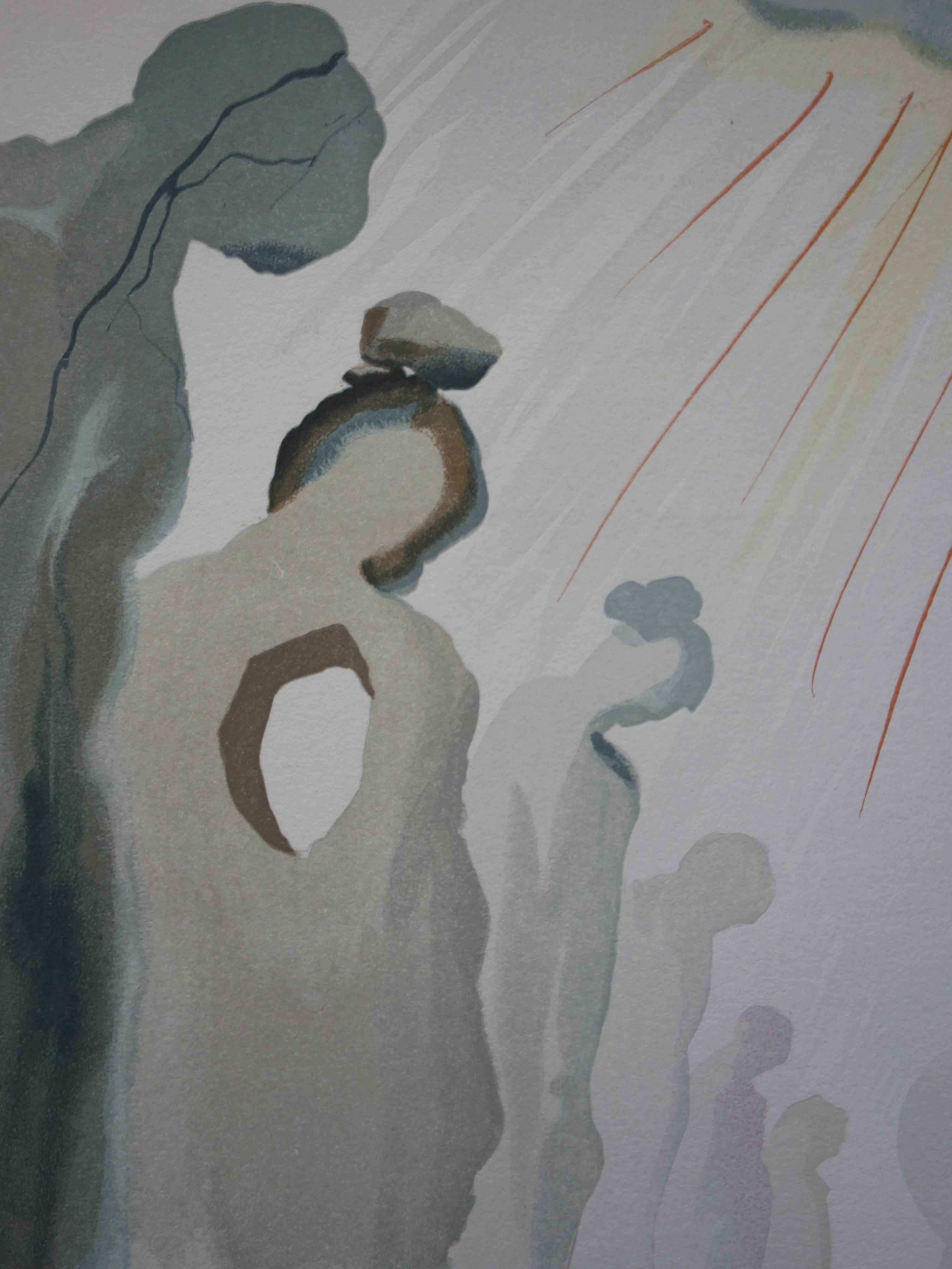 Purgatorio 13 - La segunda terraza - xilografía en color - 1963 - Figurative Print Gris de Salvador Dalí