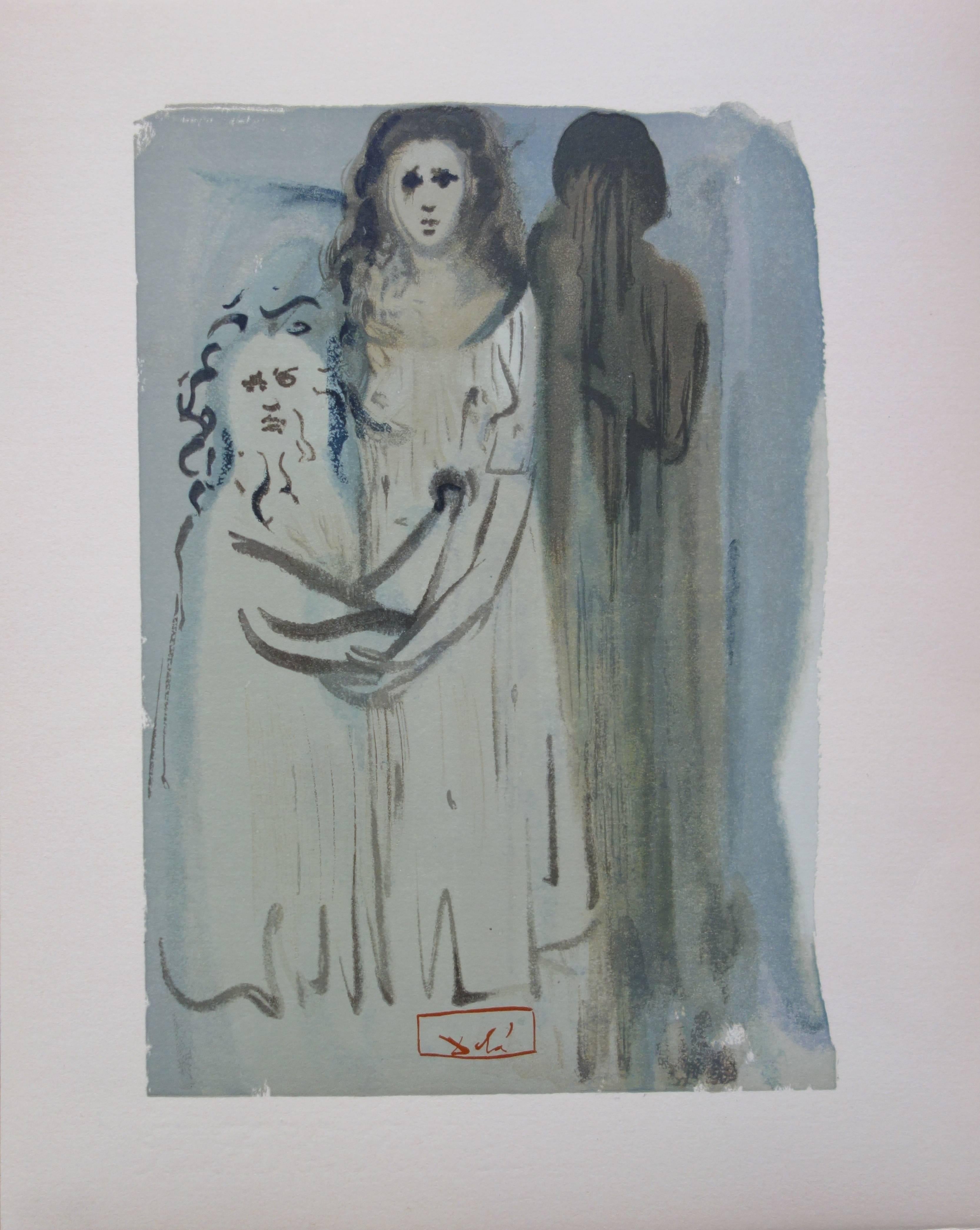 Figurative Print di Salvador Dalí - Purgatorio 16 - Nei fumi dell'angoscia - xilografia - 1963 (Campo #p. 189)