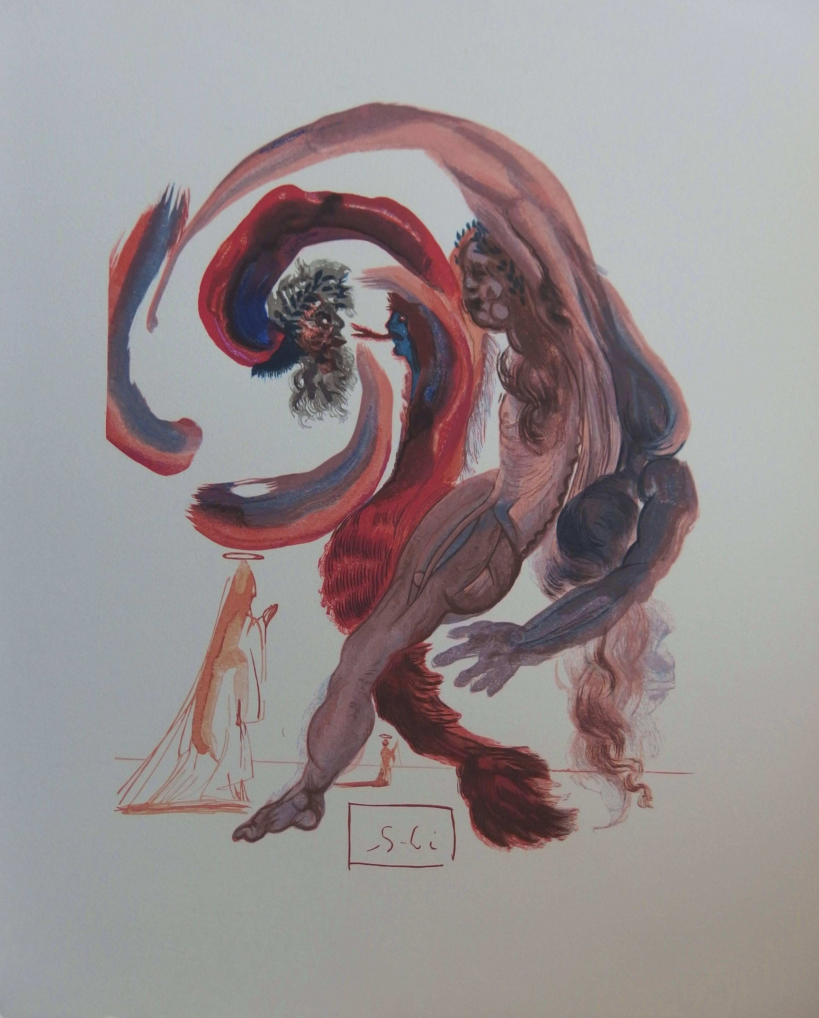 Salvador Dalí Figurative Print – Purgatory 18 - Der vierte Terrace - Holzschnitt - 1963