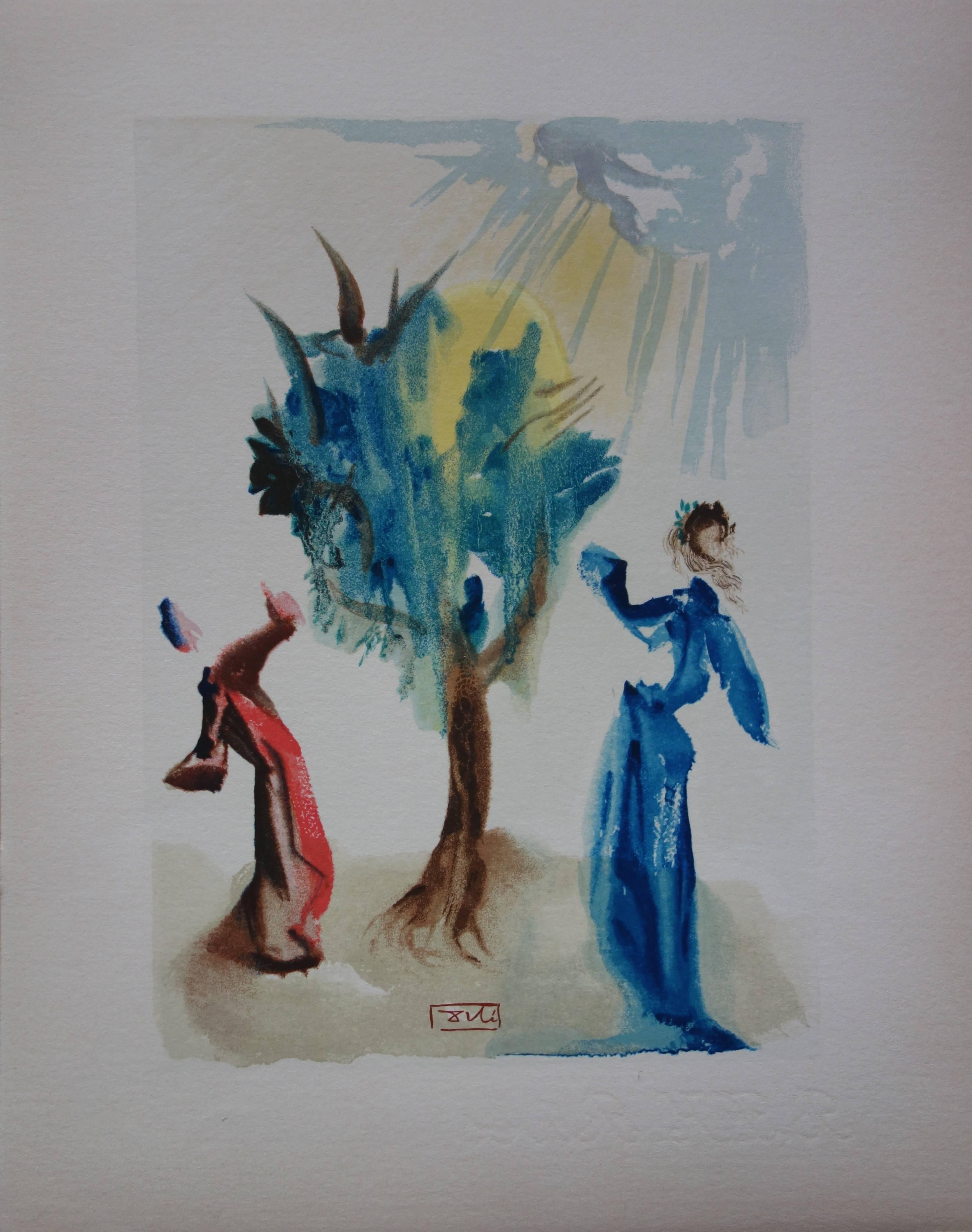 Salvador Dalí Figurative Print - Purgatory 24, The Tree of Punishment - Color woodcut - ( Field p. 189)