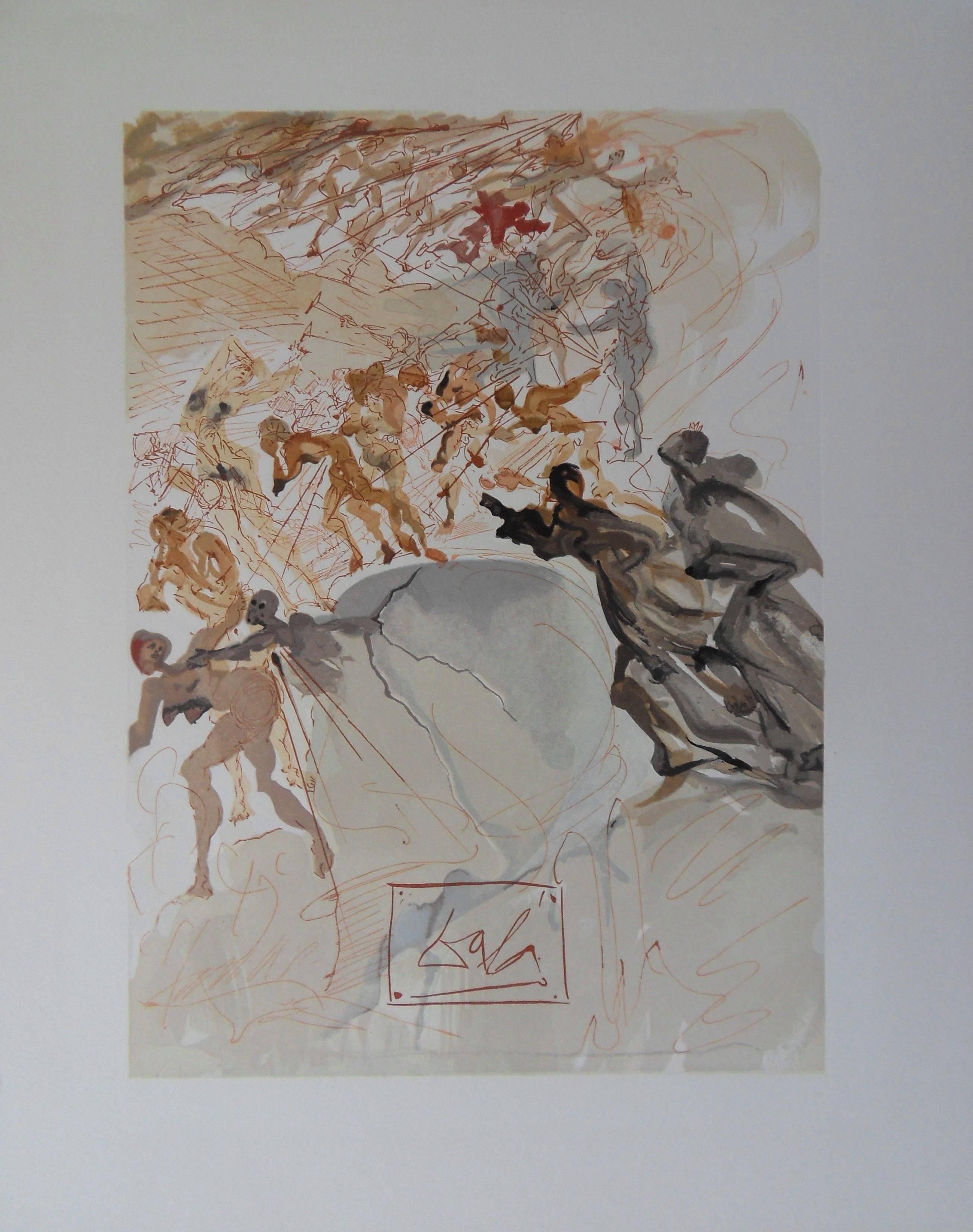 Salvador Dalí Figurative Print - Purgatory 25 - Mounted on the 7th Terrace : Lust - woodcut - 1963