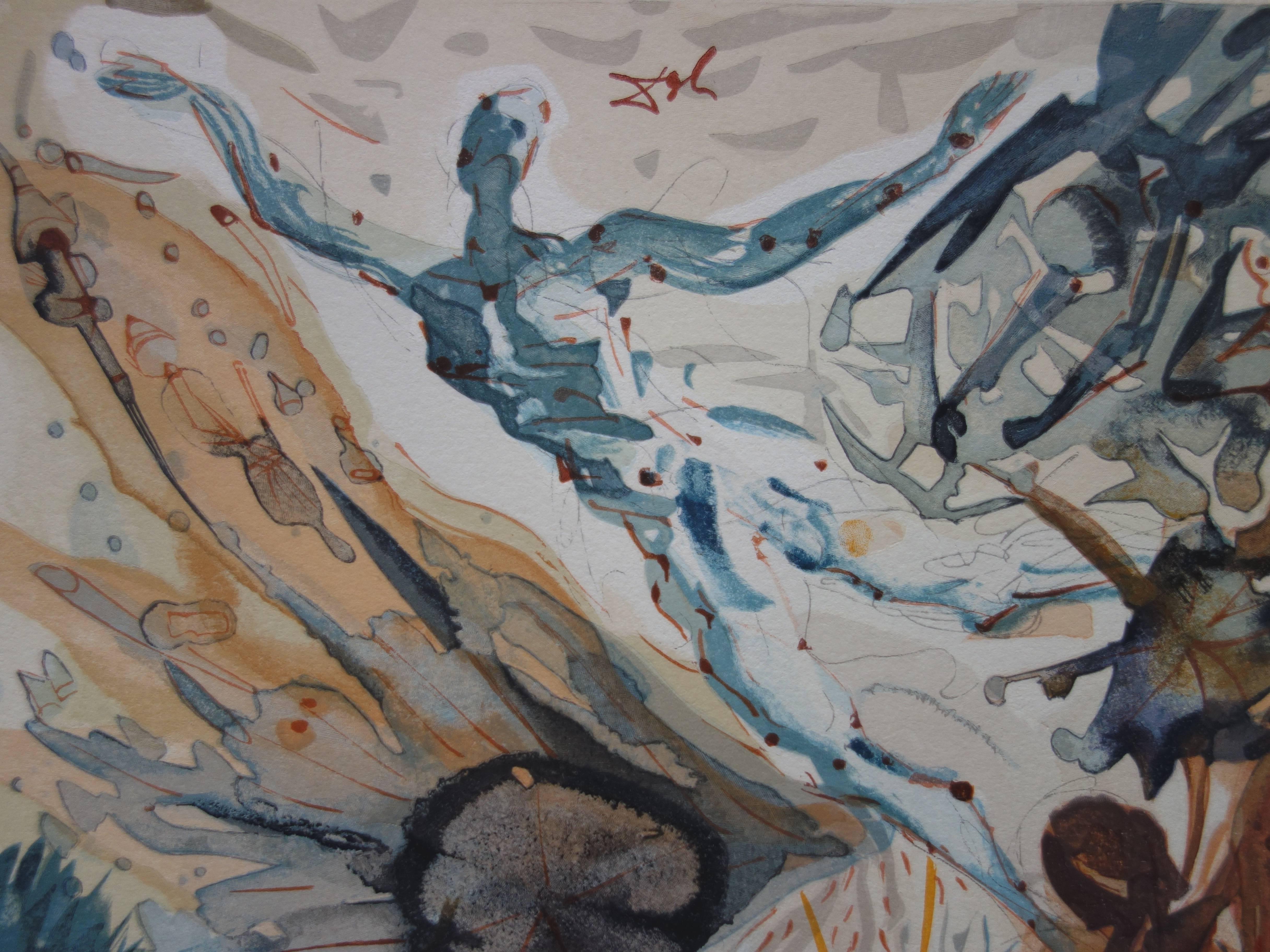 Purgatory 26 - Encounter with Two Groups of the Lusty - Taille sur bois en couleur - Print de Salvador Dalí