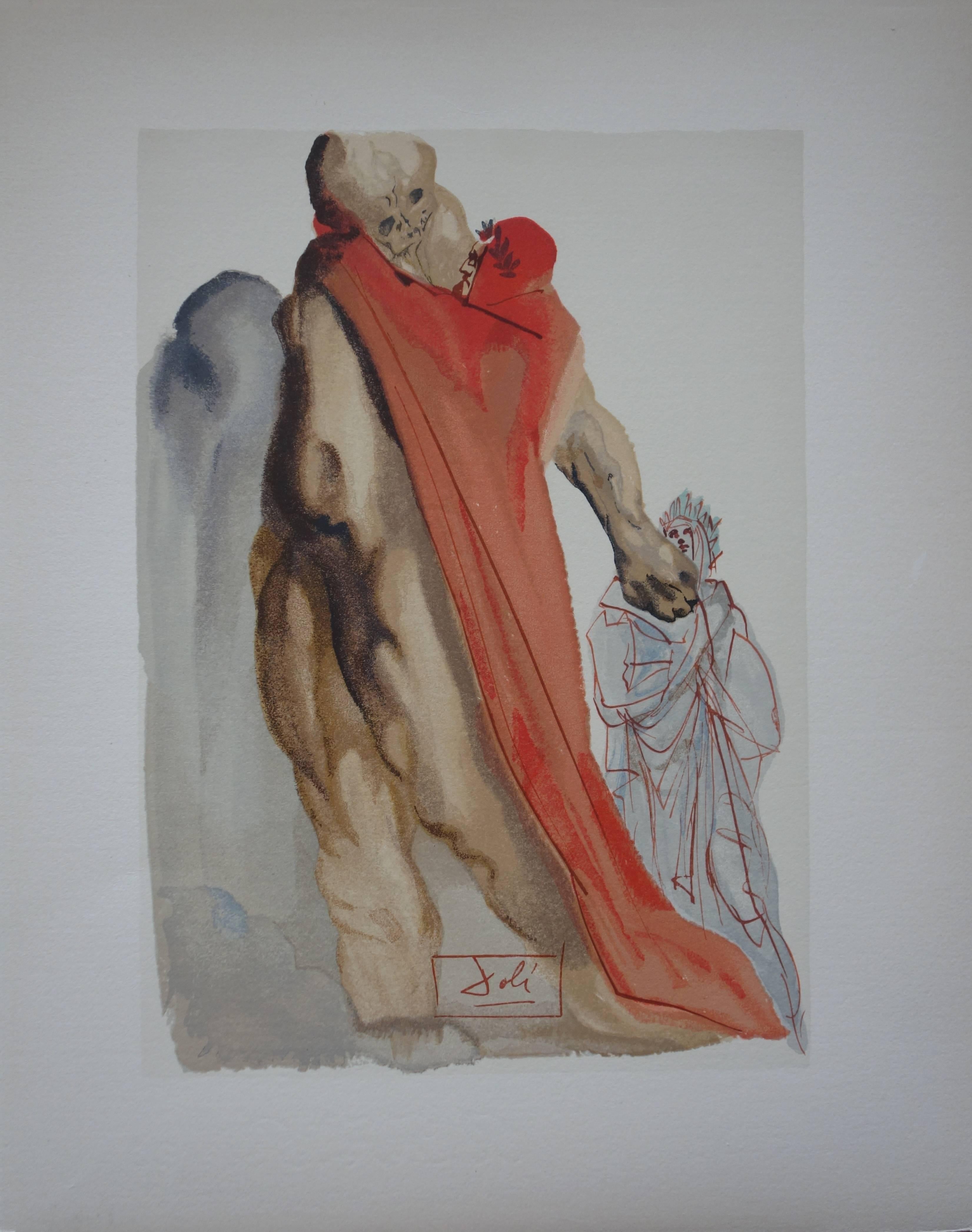 Salvador Dalí Figurative Print - Purgatory 5 - The reproaches of Virgil - Color Woodcut - 1963