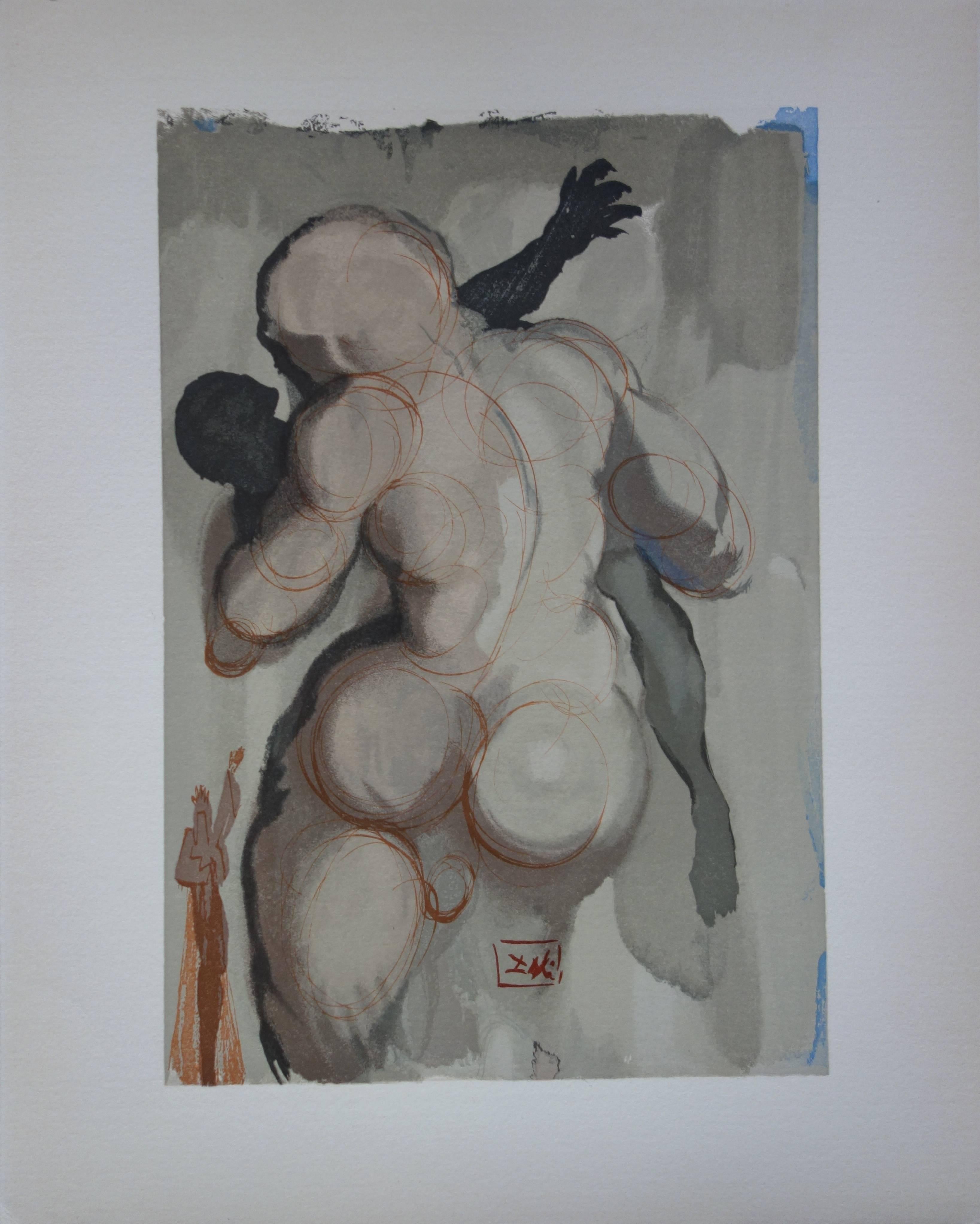 Figurative Print de Salvador Dalí - Purgatorio 6 - Los muertos por la violencia - xilografía en color - 1963