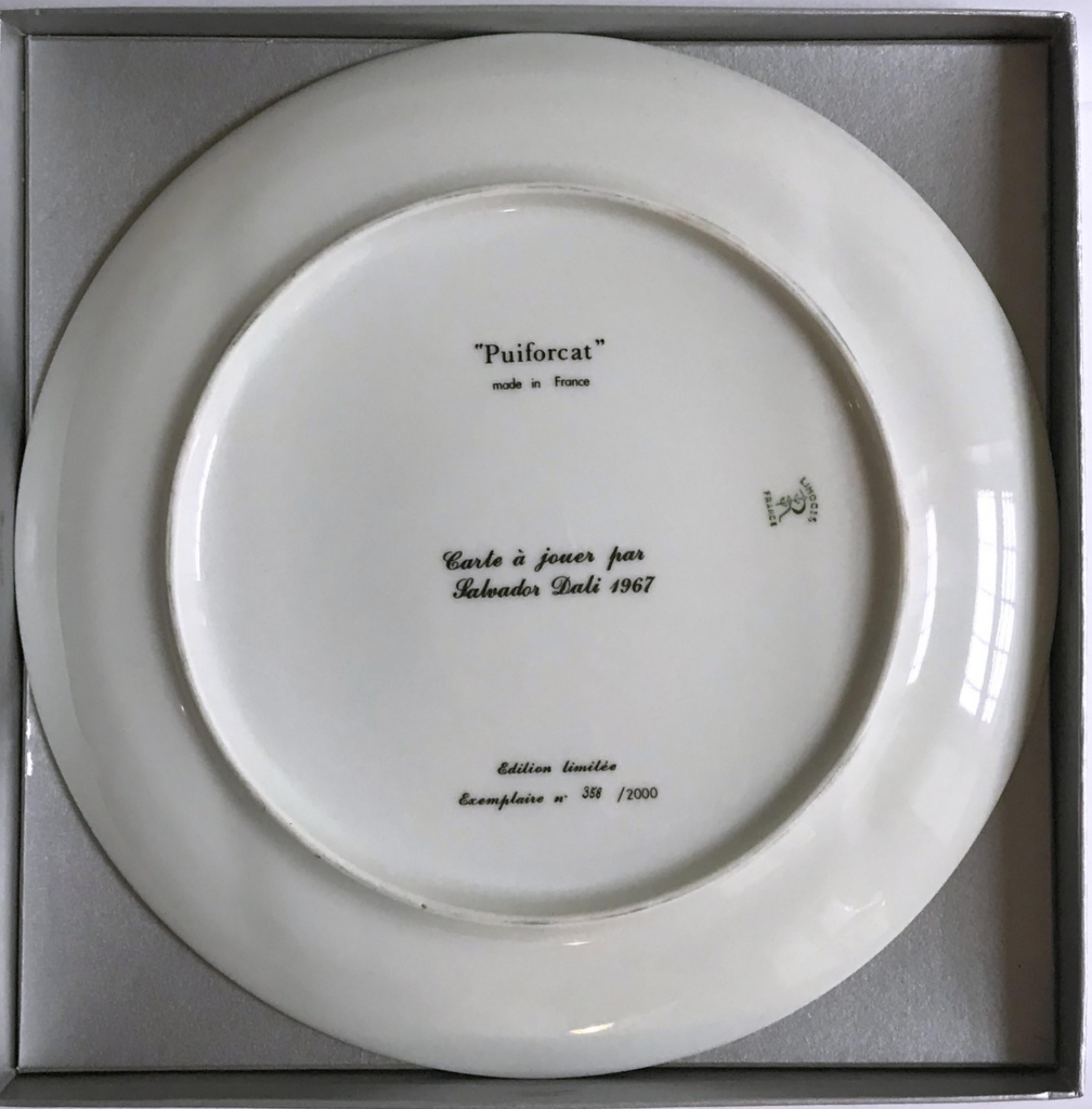 Salvador Dali
Queen of Hearts, 1967
Limited Edition Limoges Porcelain Plate. Signature Fired into Plate. Numbered with COA
9 3/4 inches diameter
Edition 358/2000
Artist Signature and edition Fired into Plate on front. Certificate of Authenticity