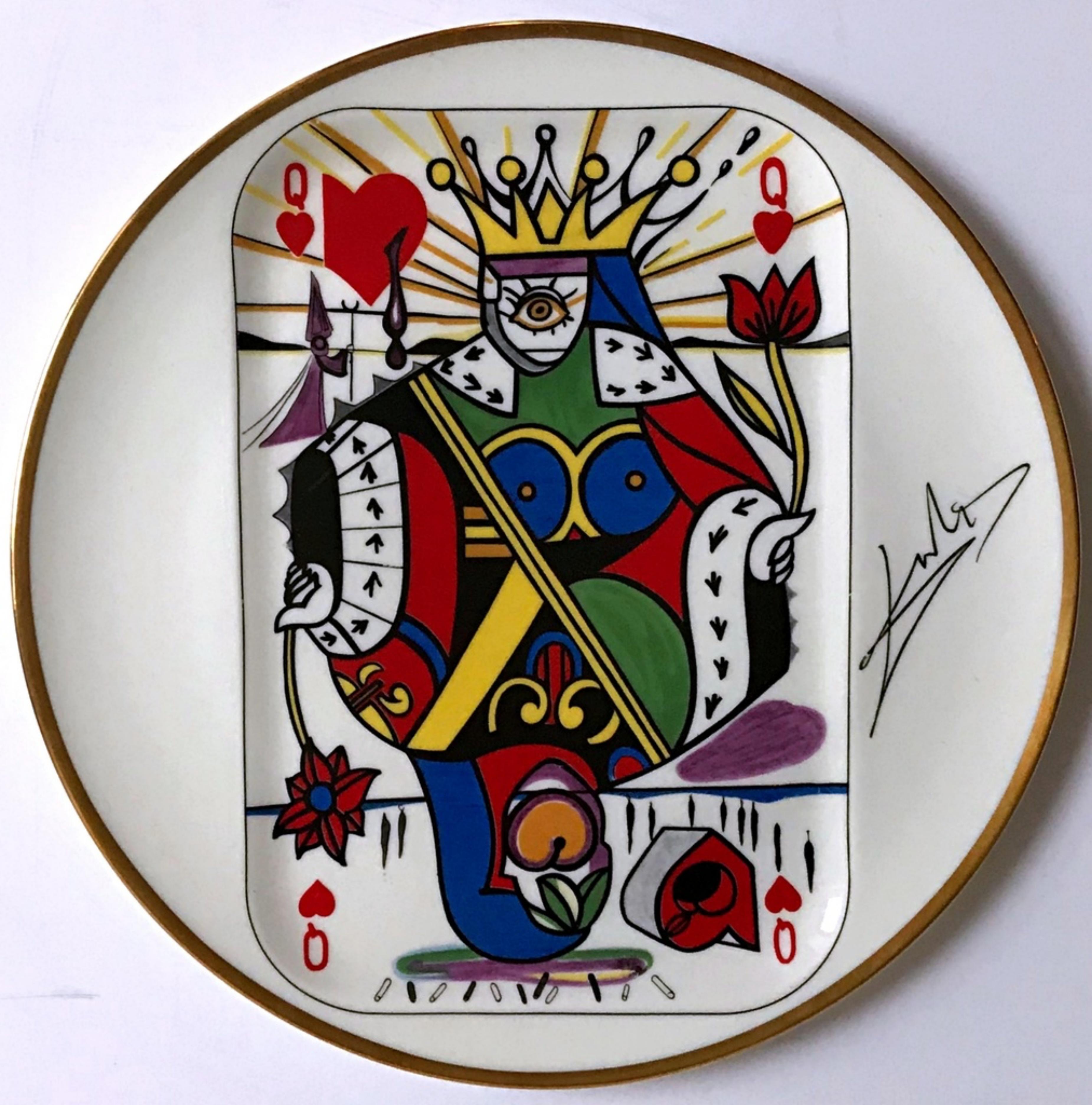 Französische Vintage-Porzellan-Keramikteller Queen of Hearts in limitierter Auflage, nummeriert 