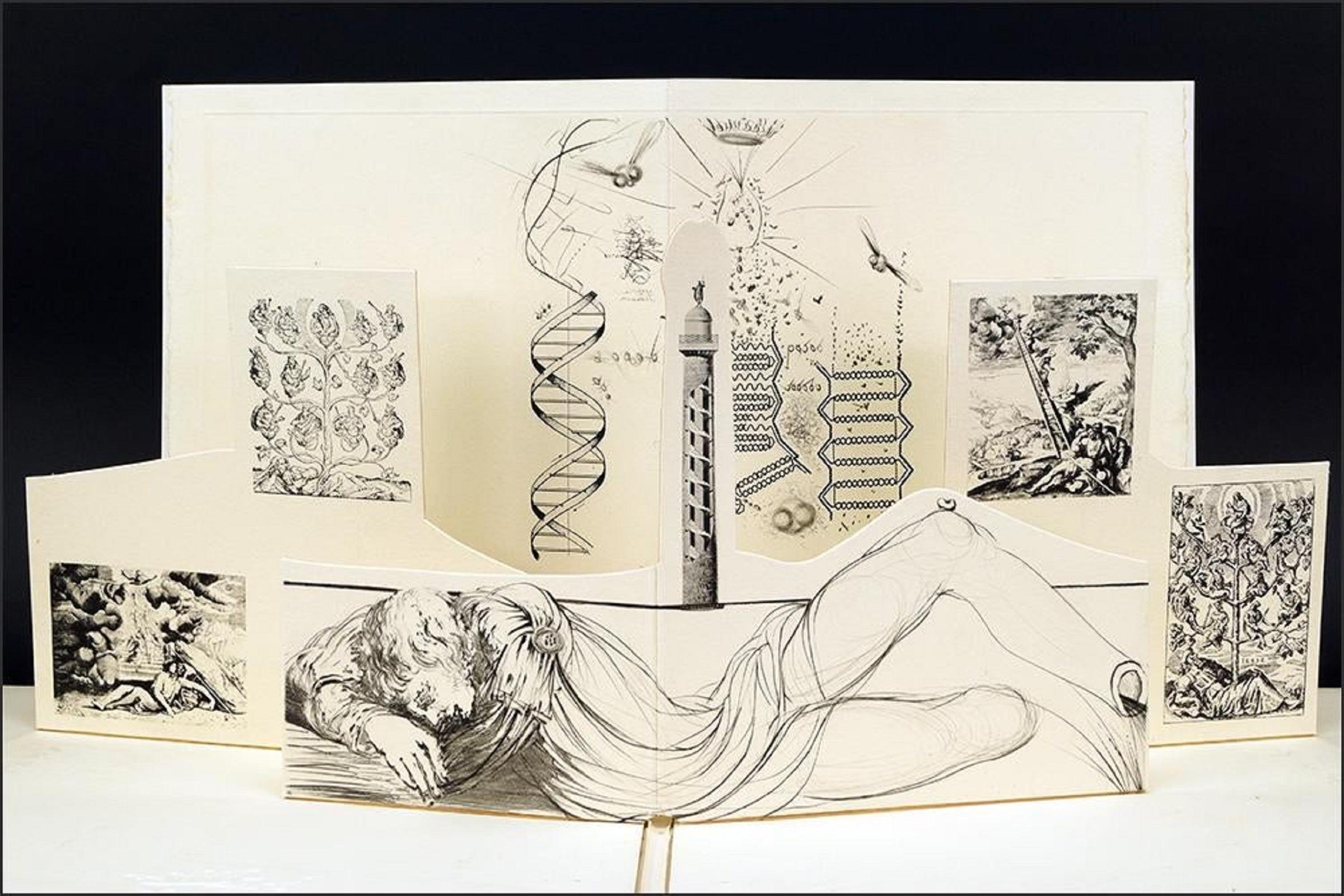 Seltene Salvador Dali Surrealistische 3D Pop Up Radierung Gravur Papier-Skulptur 1973 – Sculpture von Salvador Dalí