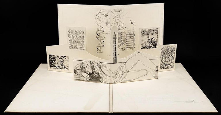 Salvador Dalí Figurative Print - Rare Salvador Dali Surrealist 3D Pop Up Etching Engraving Paper Sculpture 1973