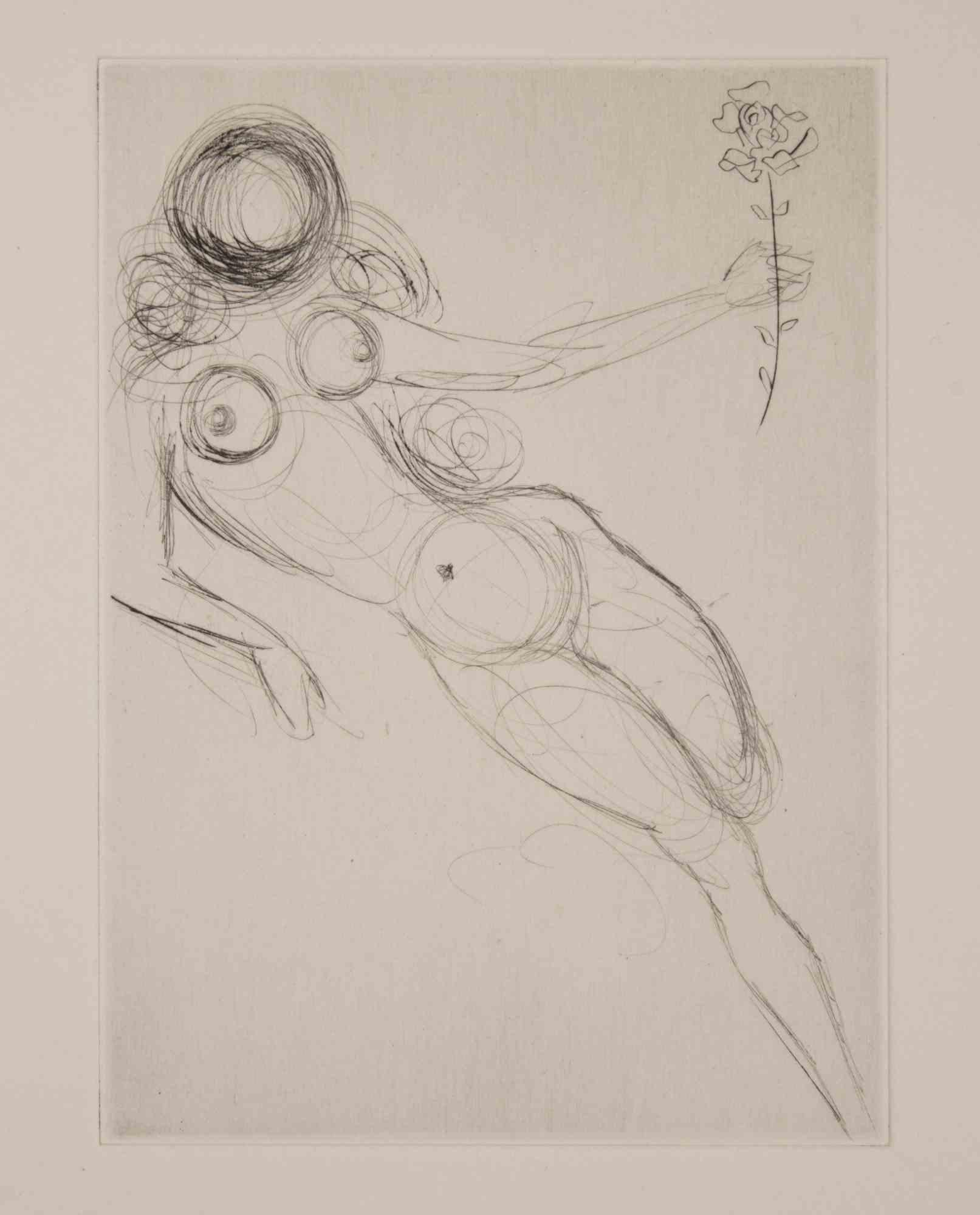 Desnudo Reclinado con Flor  - Aguafuerte - 1968