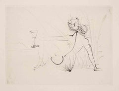 Nu allongé avec verre - Gravure - 1968