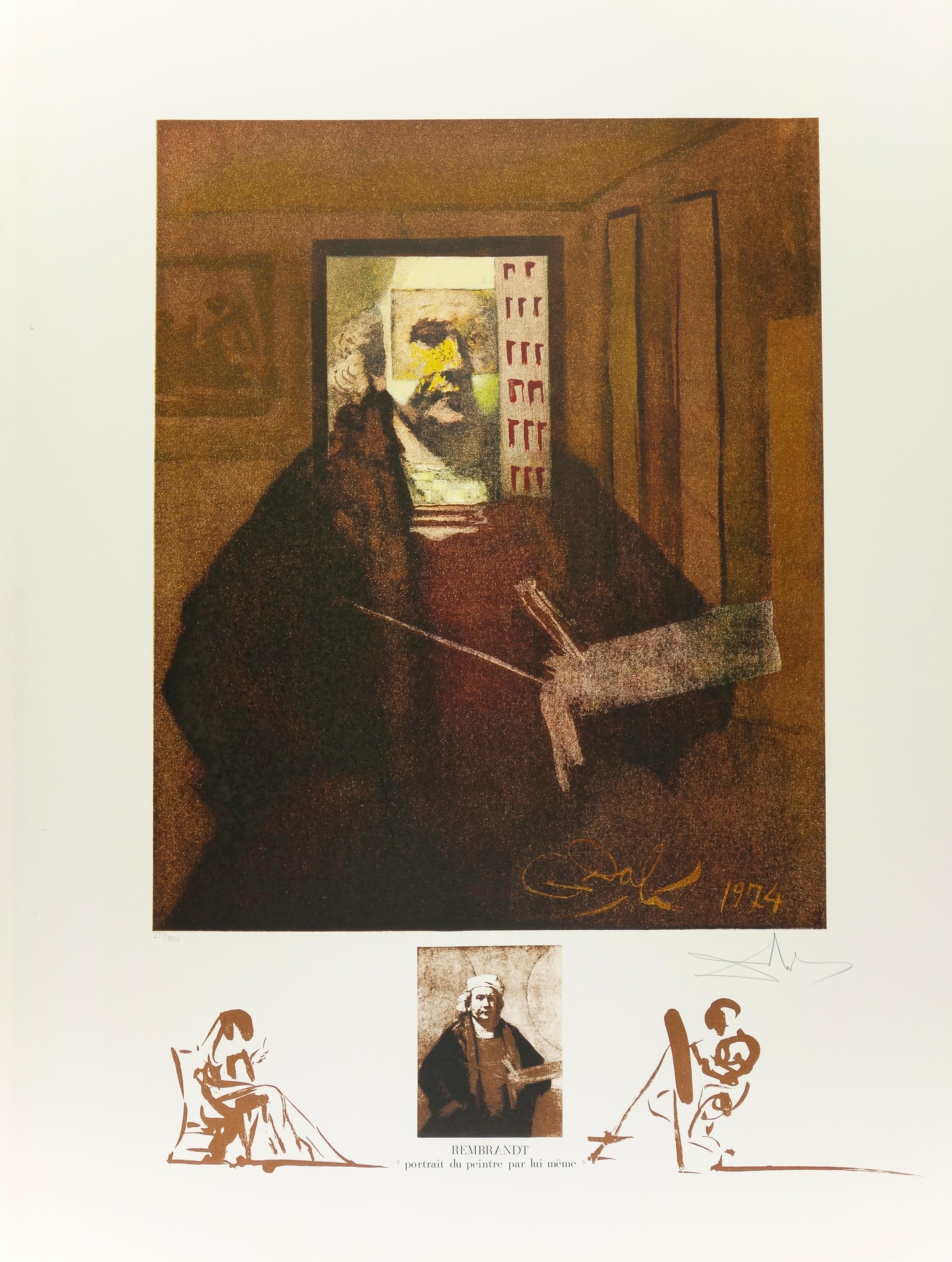 Salvador Dalí Abstract Print - Rembrandt, Portrait du Peintre par lui-meme from Changes in Great Masterpieces