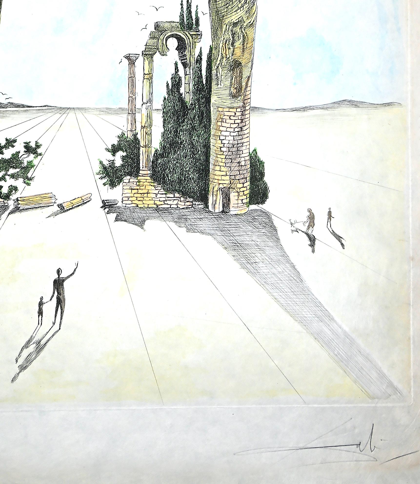 Réminiscence Archéologique de l’Angélus de Millet - Original Etching - 1983 - Print by Salvador Dalí