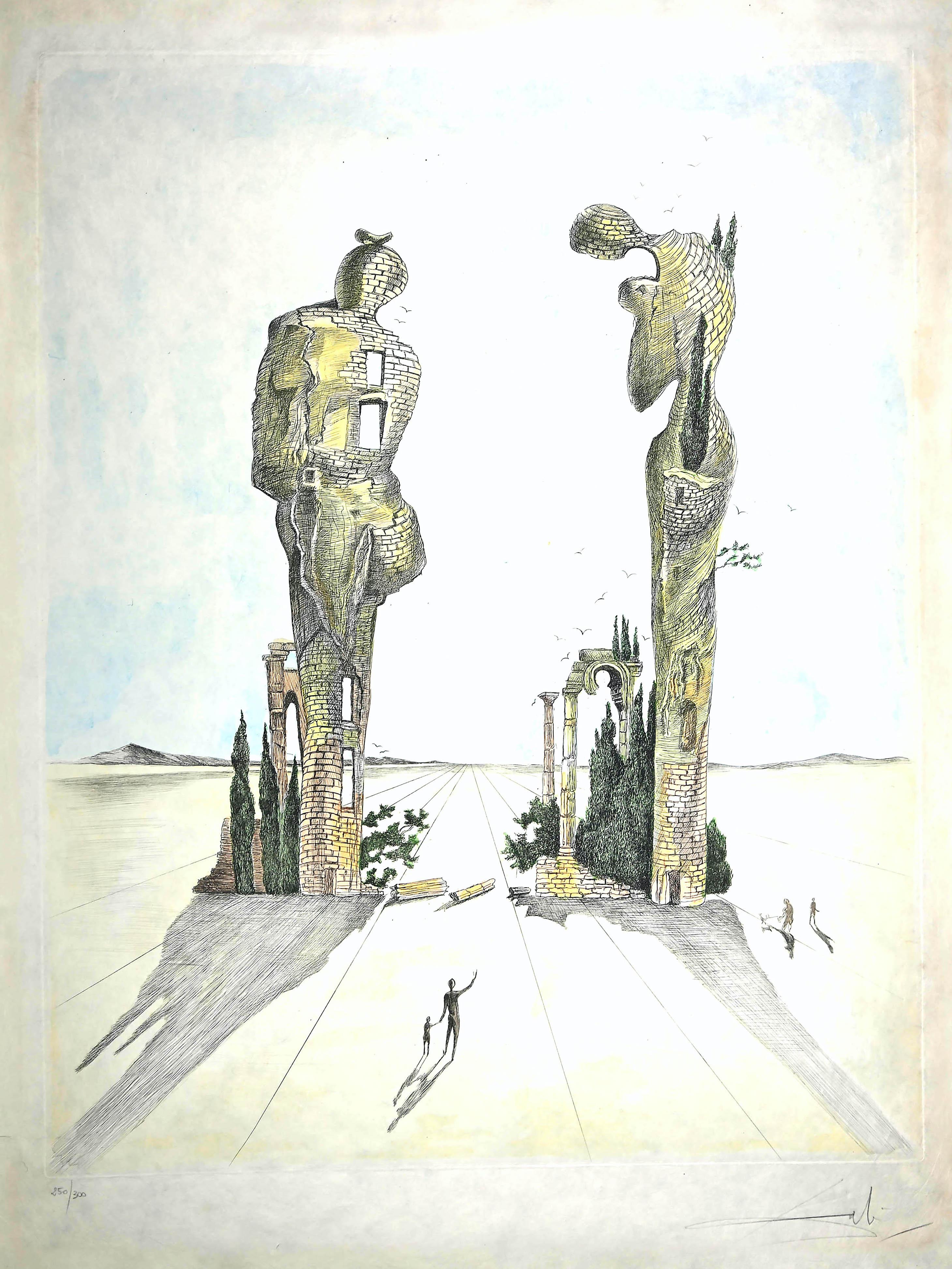 Salvador Dalí Print - Réminiscence Archéologique de l’Angélus de Millet - Original Etching - 1983
