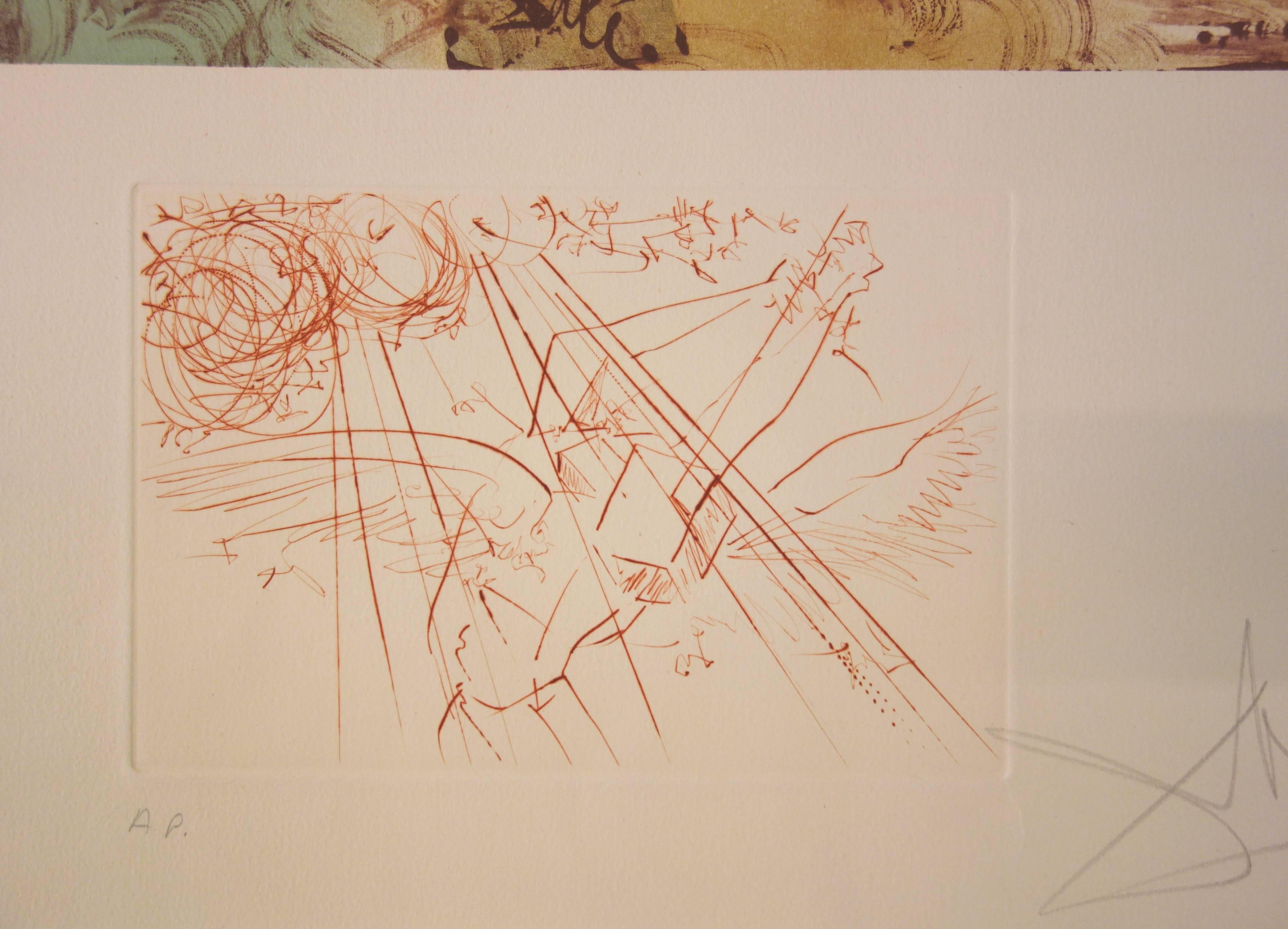 Salvador Dali (1904-1989) 
Rückkehr von Odysseus (1977) 

Original Radierung und Lithographie auf Pergament Arches
Mit Bleistift handsigniert
Künstlerbeweis
Größe : 30 x 22::2 Zoll (76 x 56::5 cm) 

Verweise : Werkverzeichnis Feld 77-4A / Michler