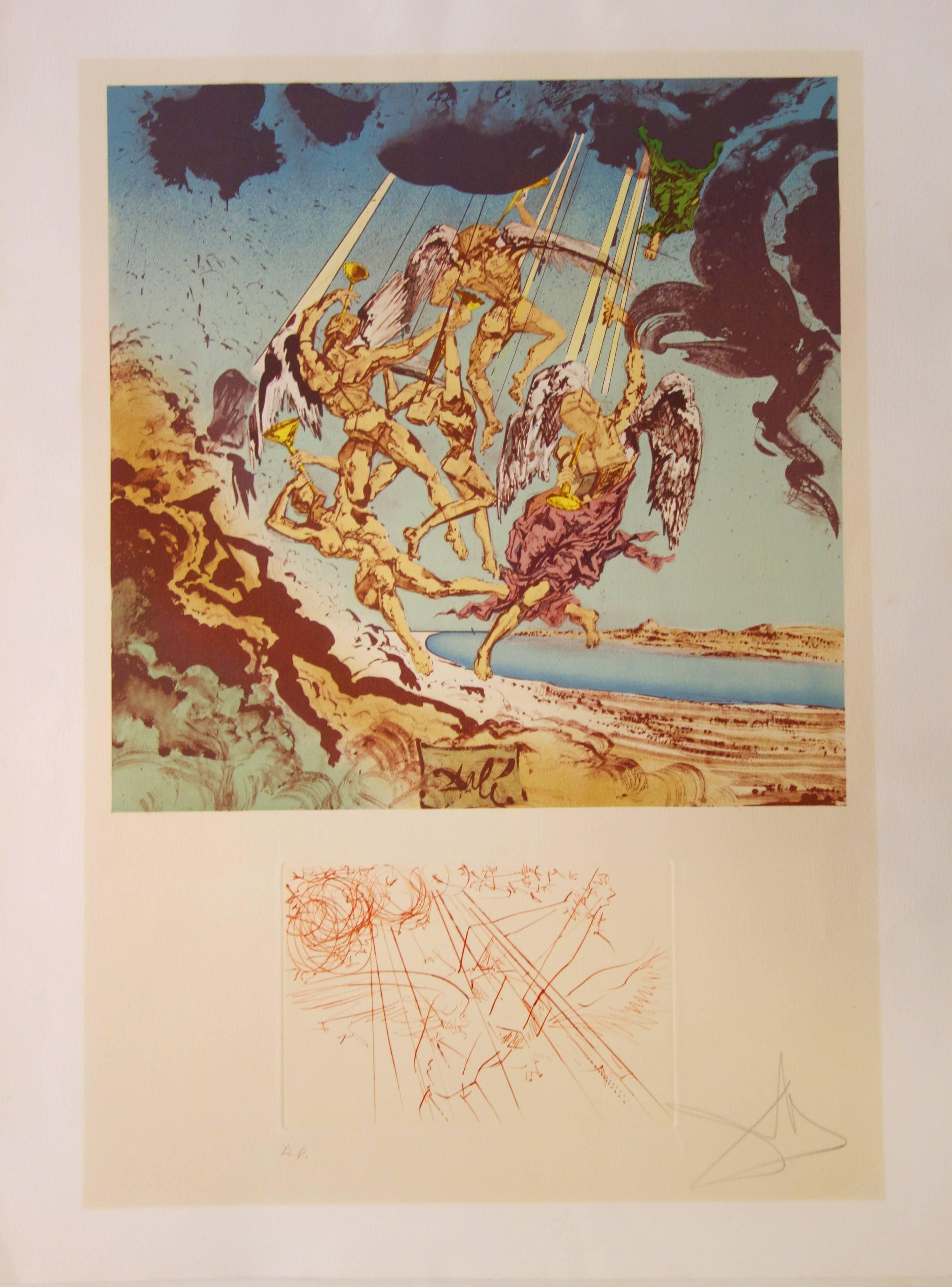 Salvador Dalí Figurative Print – Rückkehr von Odysseus - Originale Radierung und Lithografie - 1977 - Künstlerexemplar