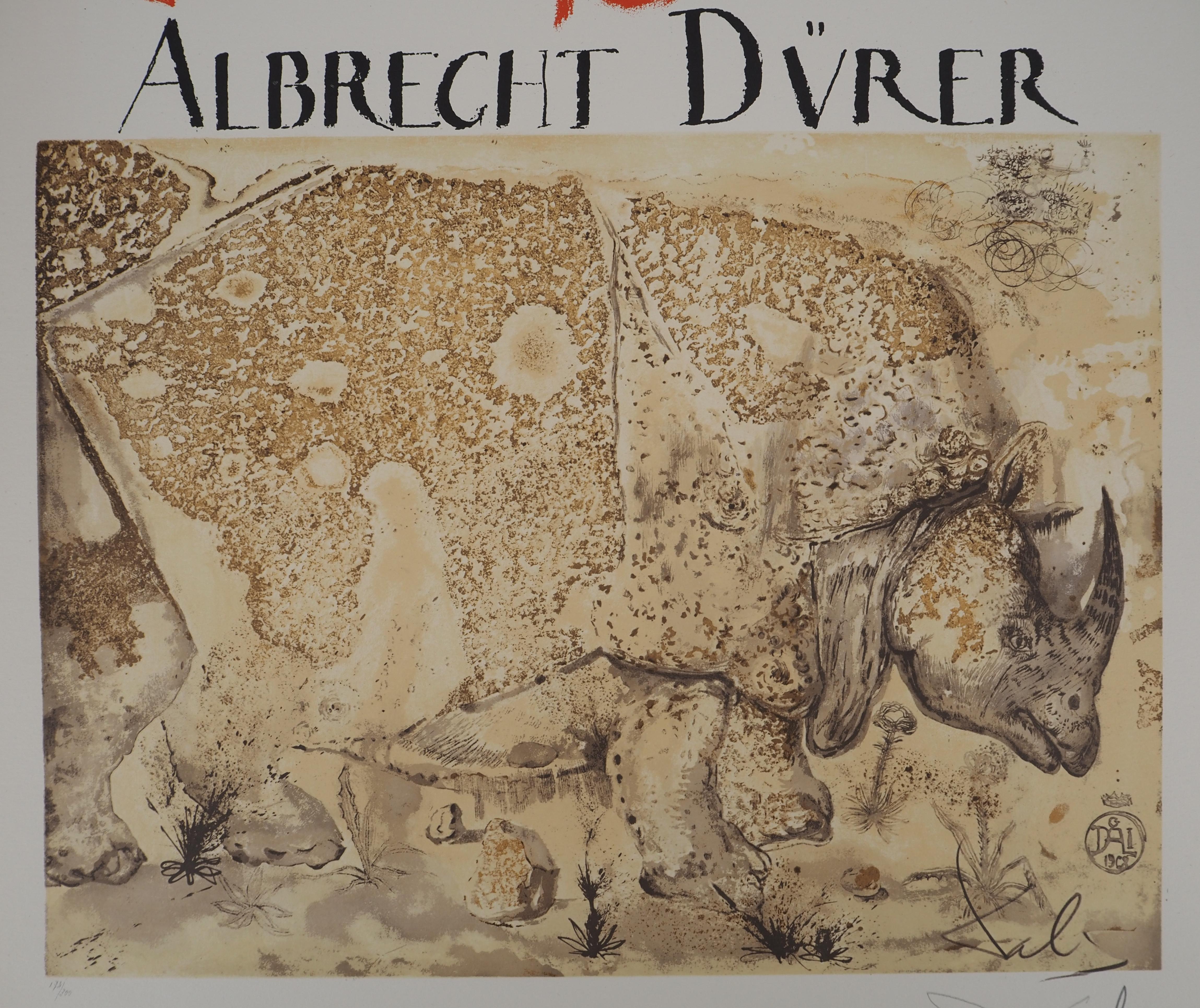 Rinoceronte, Homenaje a Albrecht DURER - Cartel litografía FIRMADO (Gaspar #1503) - Print Surrealista de Salvador Dalí