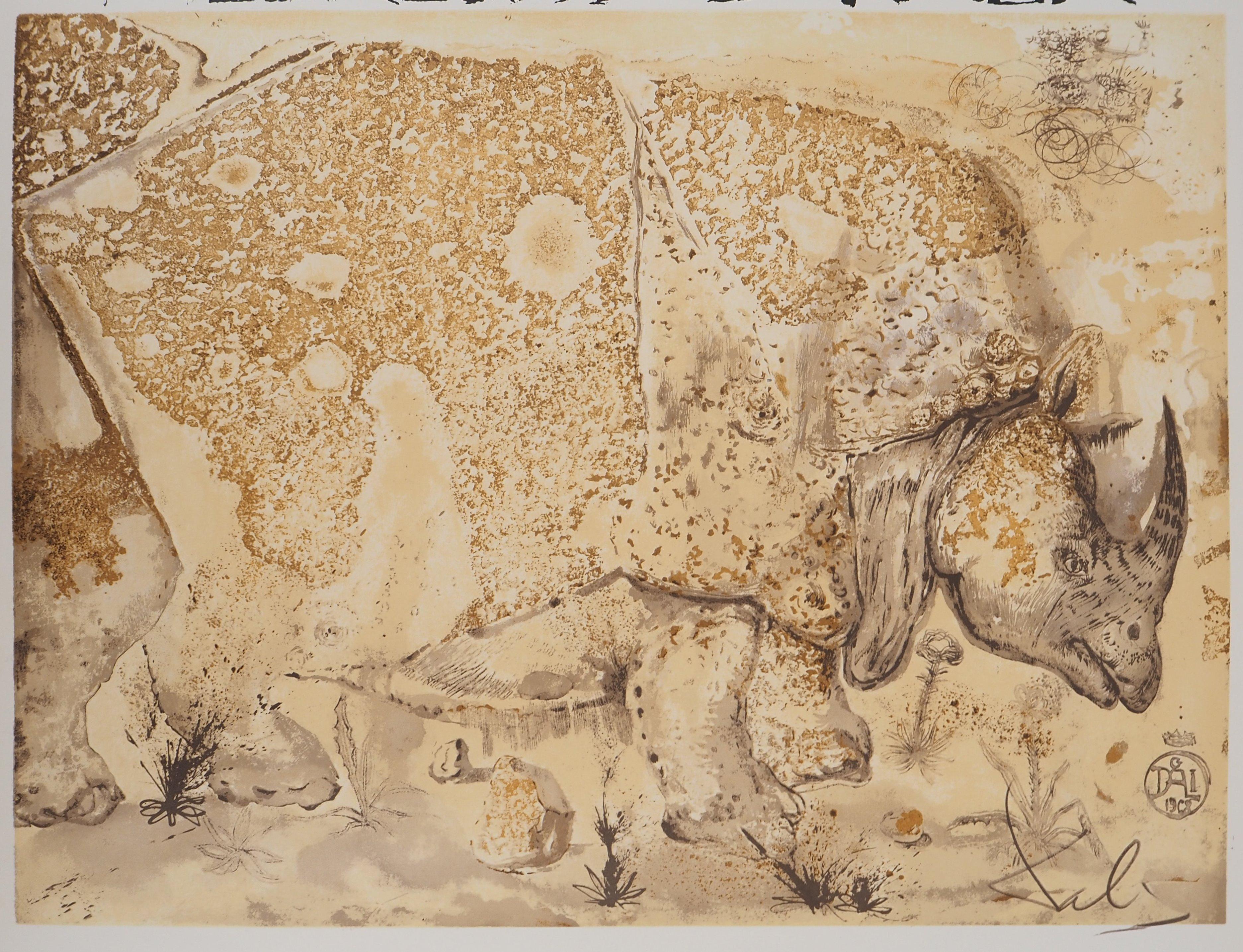 Rhinoceros, Hommage à Albrecht DURER - Affiche lithographique originale (Gaspar n° 1503 - Print de Salvador Dalí