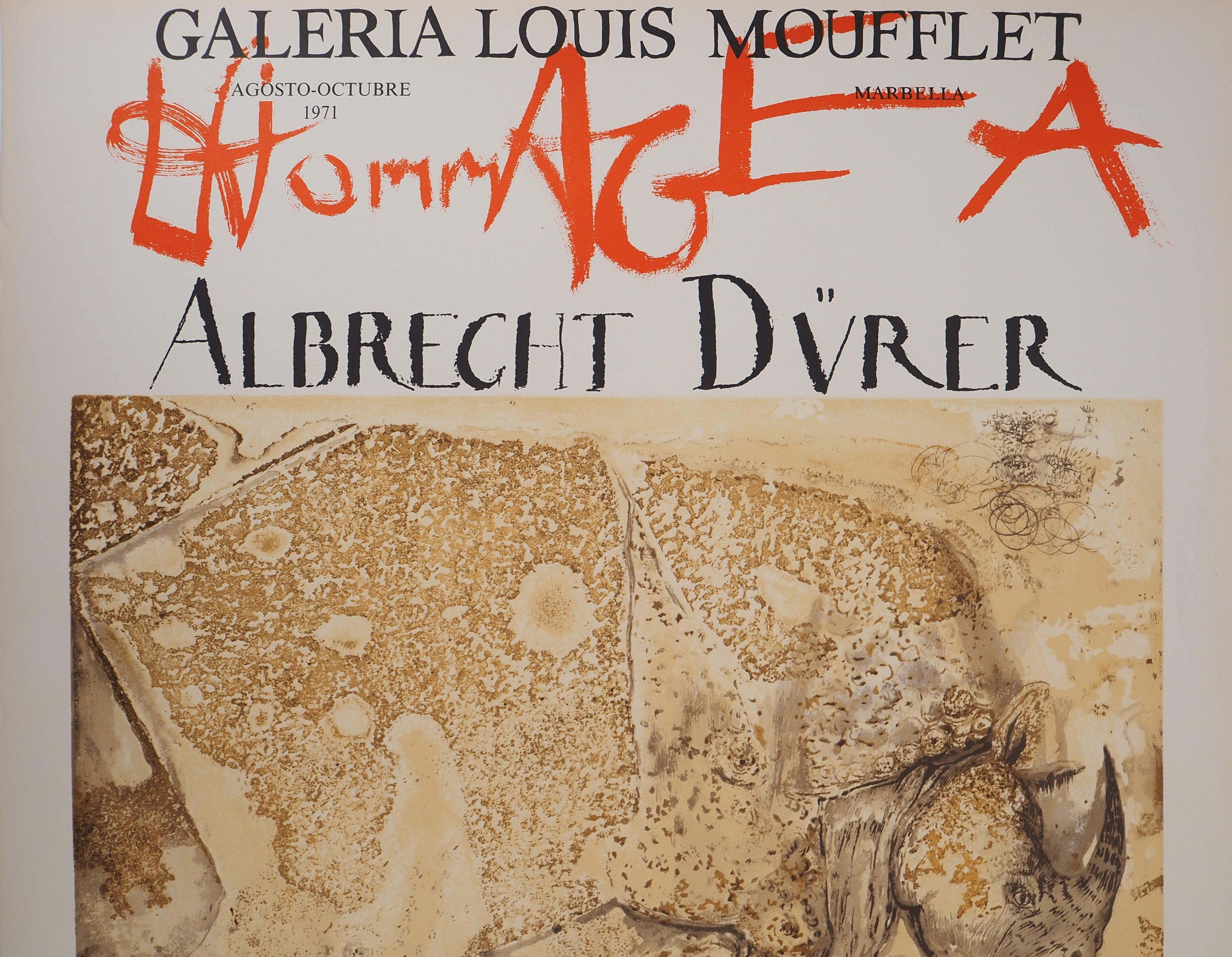 Rhinoceros, Tribute to Albrecht DURER - Original lithograph poster (Gaspar #1503 - Surrealist Print by Salvador Dalí
