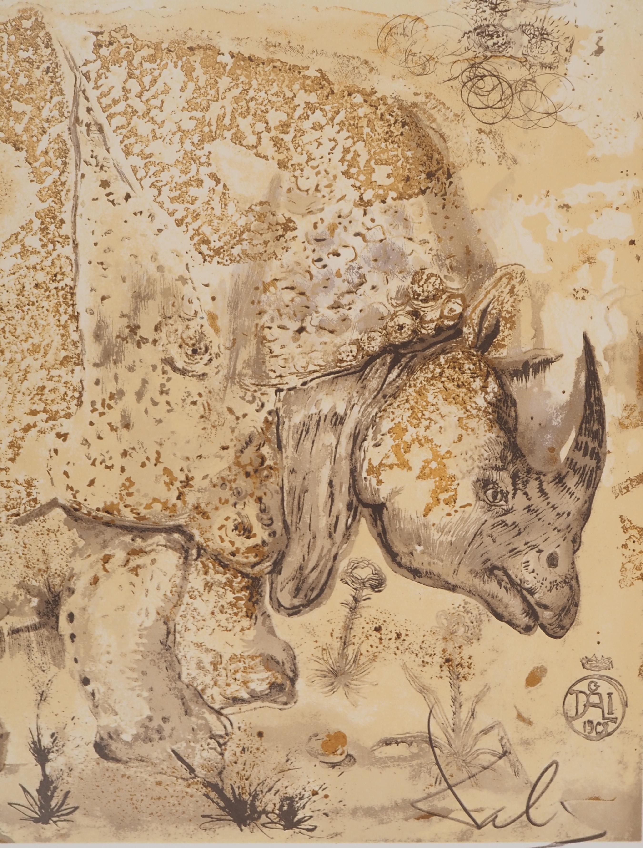 Rhinoceros, Hommage à Albrecht DURER - Affiche lithographique originale (Gaspar n° 1503 - Surréalisme Print par Salvador Dalí