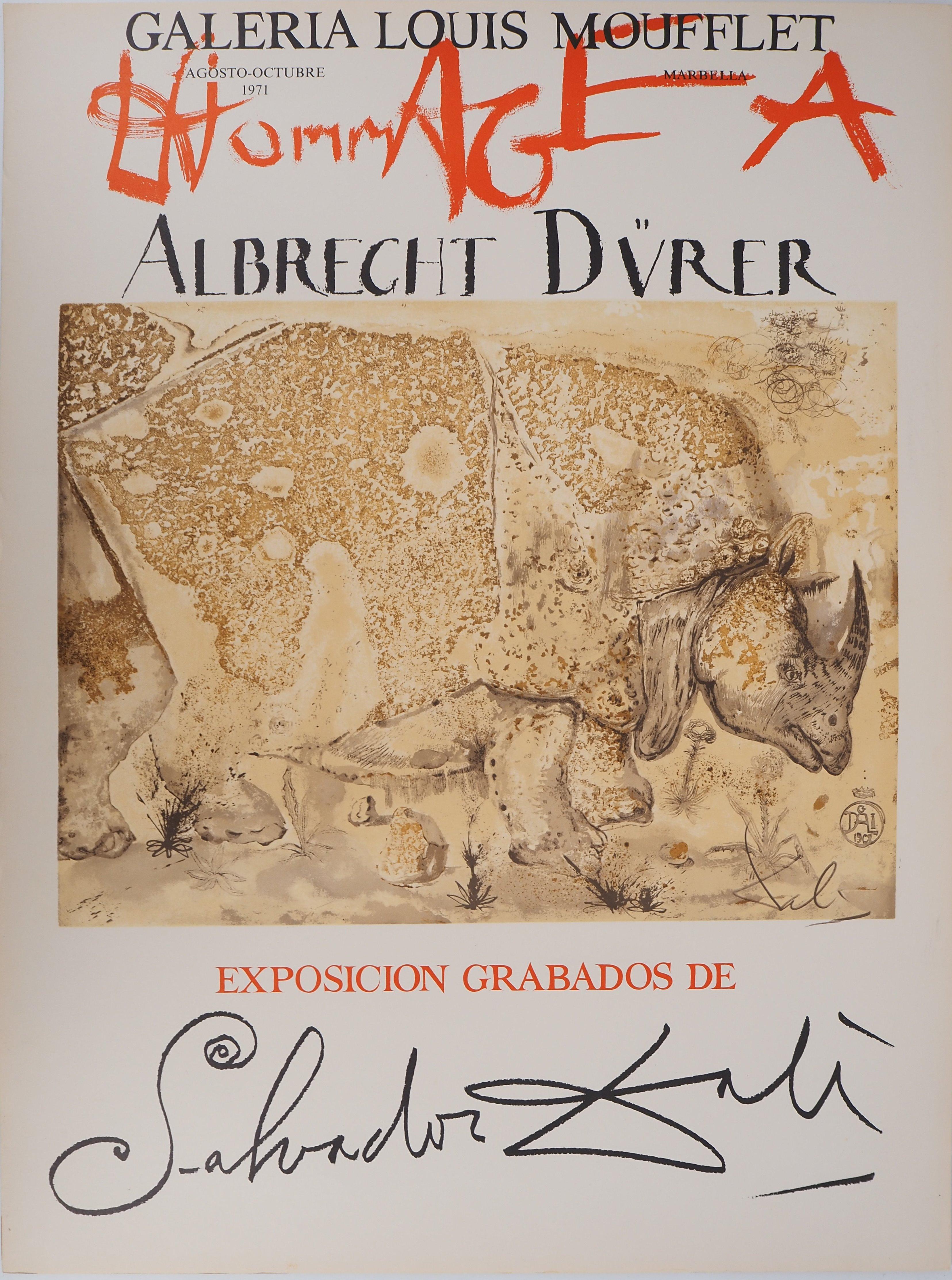 Salvador Dalí Animal Print - Rhinoceros, Tribute to Albrecht DURER - Original lithograph poster (Gaspar #1503
