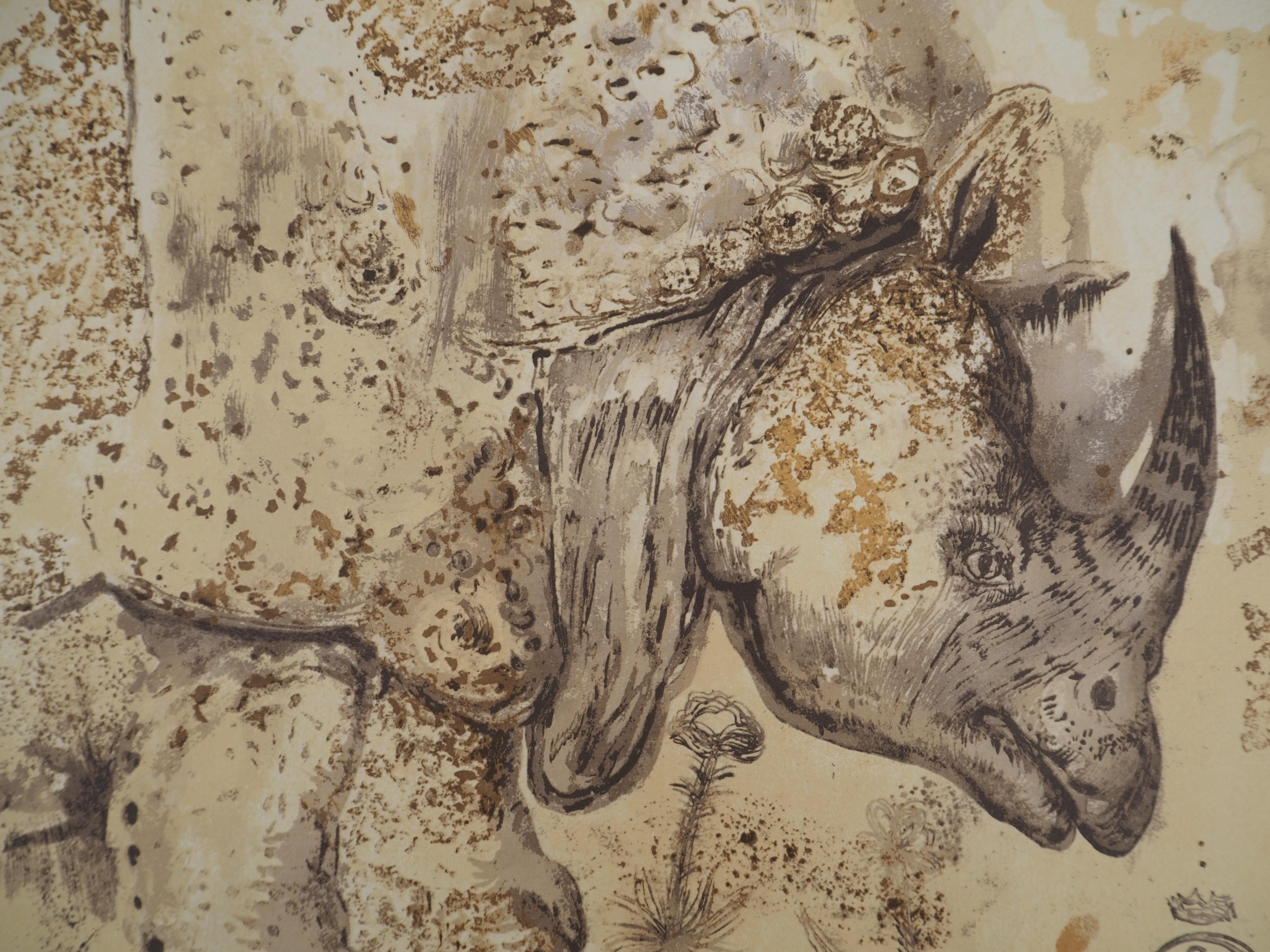 Rhinoceros, Tribute to Albrecht DURER – signiertes Lithographieplakat (Gaspar #1503) im Angebot 3