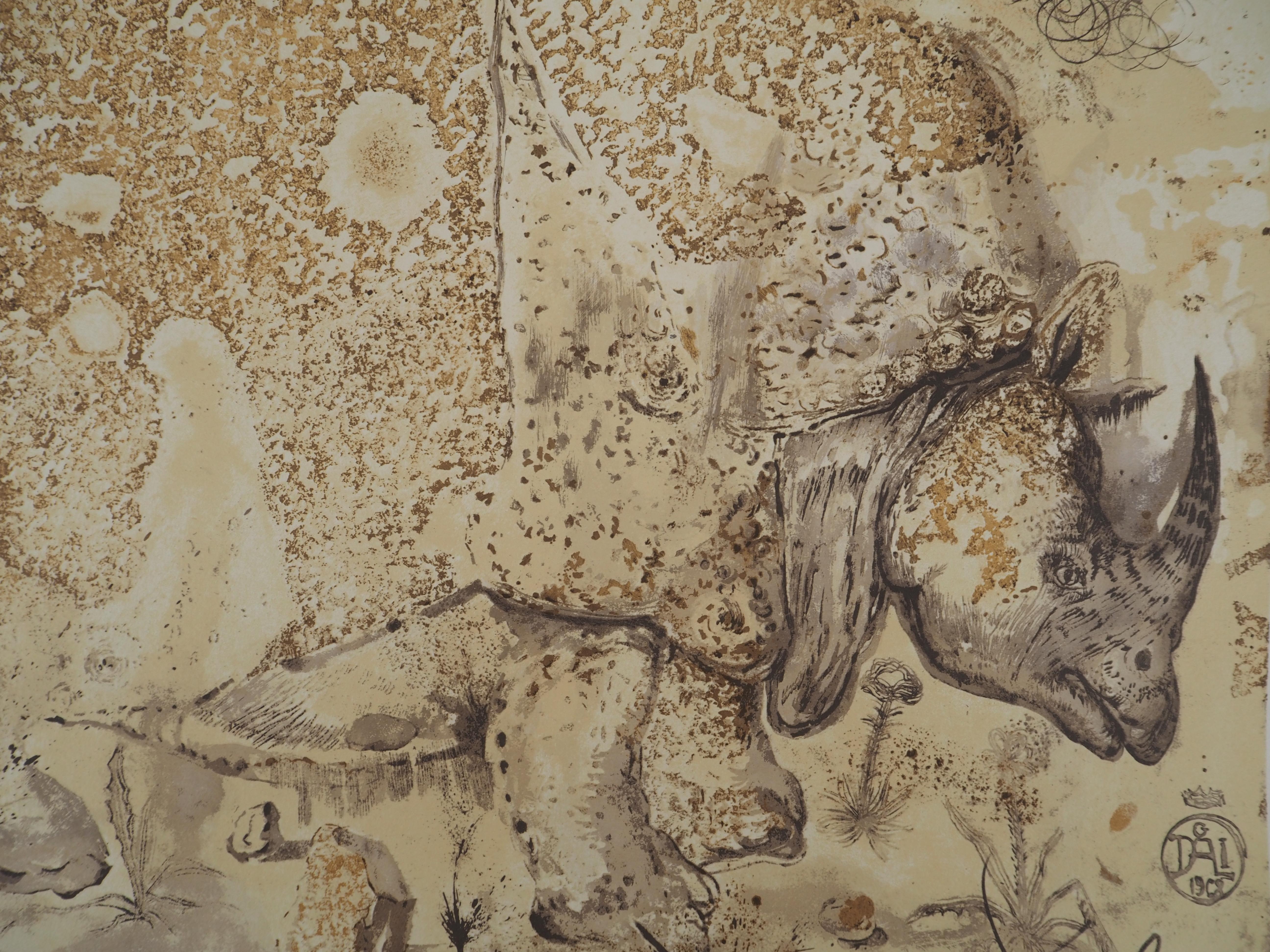 Rhinoceros, Tribute to Albrecht DURER - Signed lithograph poster (Gaspar #1503) For Sale 4