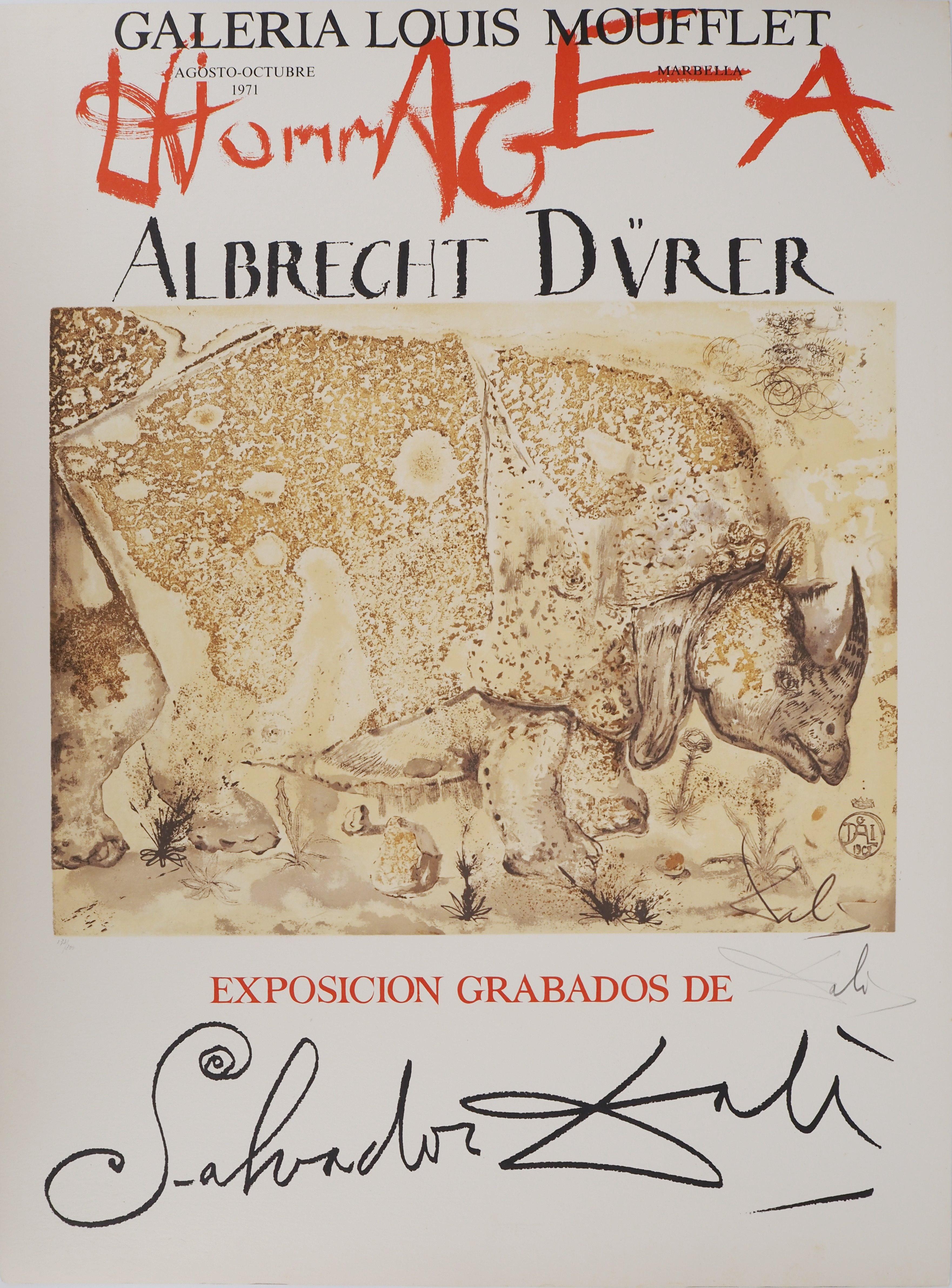 Animal Print di Salvador Dalí - Rinoceronte, omaggio ad Albrecht DURER - Poster litografico firmato (Gaspar #1503)