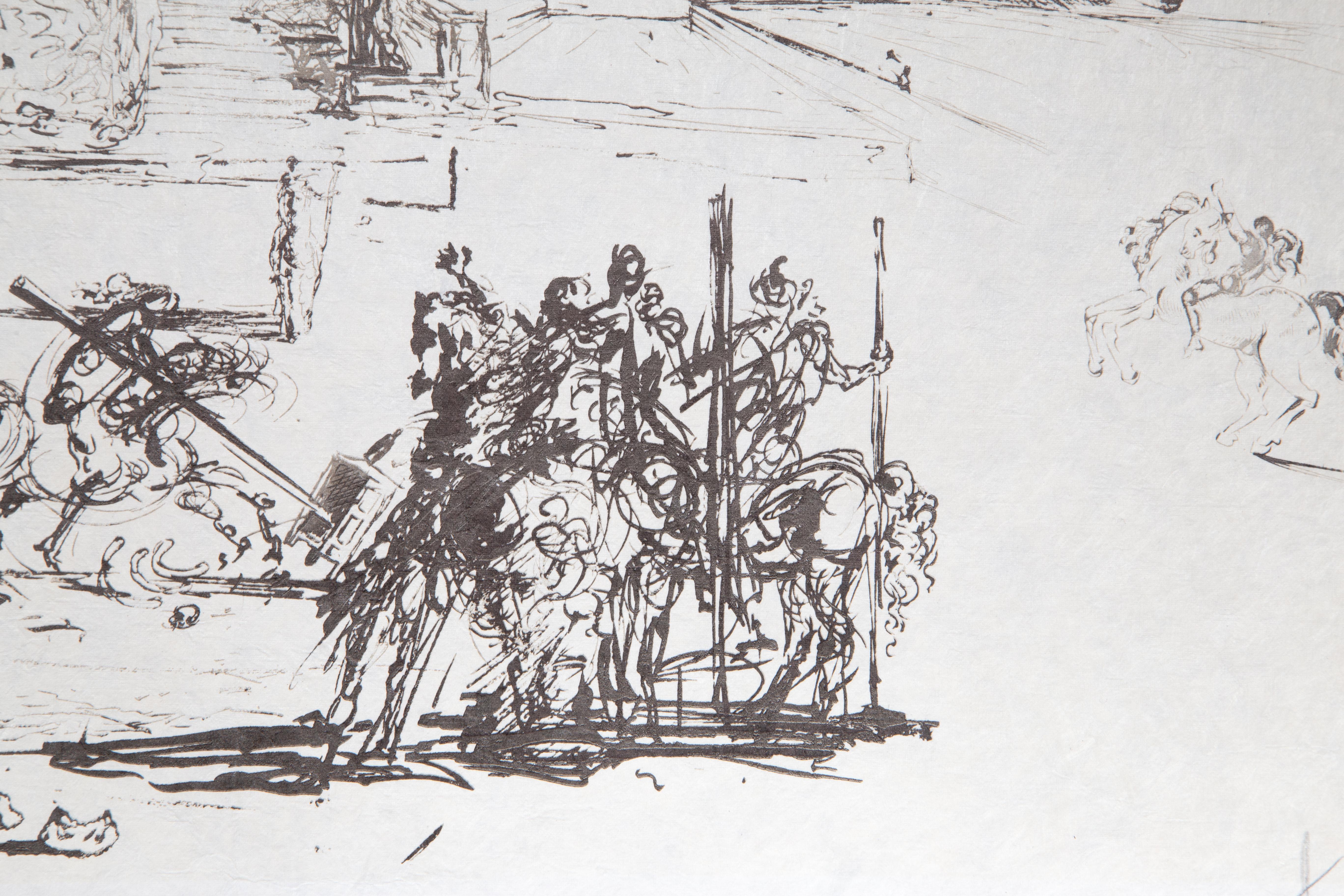 Ein Buchdruck und Kupferstich von Salvador Dali auf Japonpapier aus dem Jahr 1973. Dieses Stück mit der Nummer 7/250 wurde von EGI veröffentlicht und in Field als 73-21 bezeichnet.

Straße nach Ampurdam (Rom und Cadaques)
Salvador Dali, Spanier